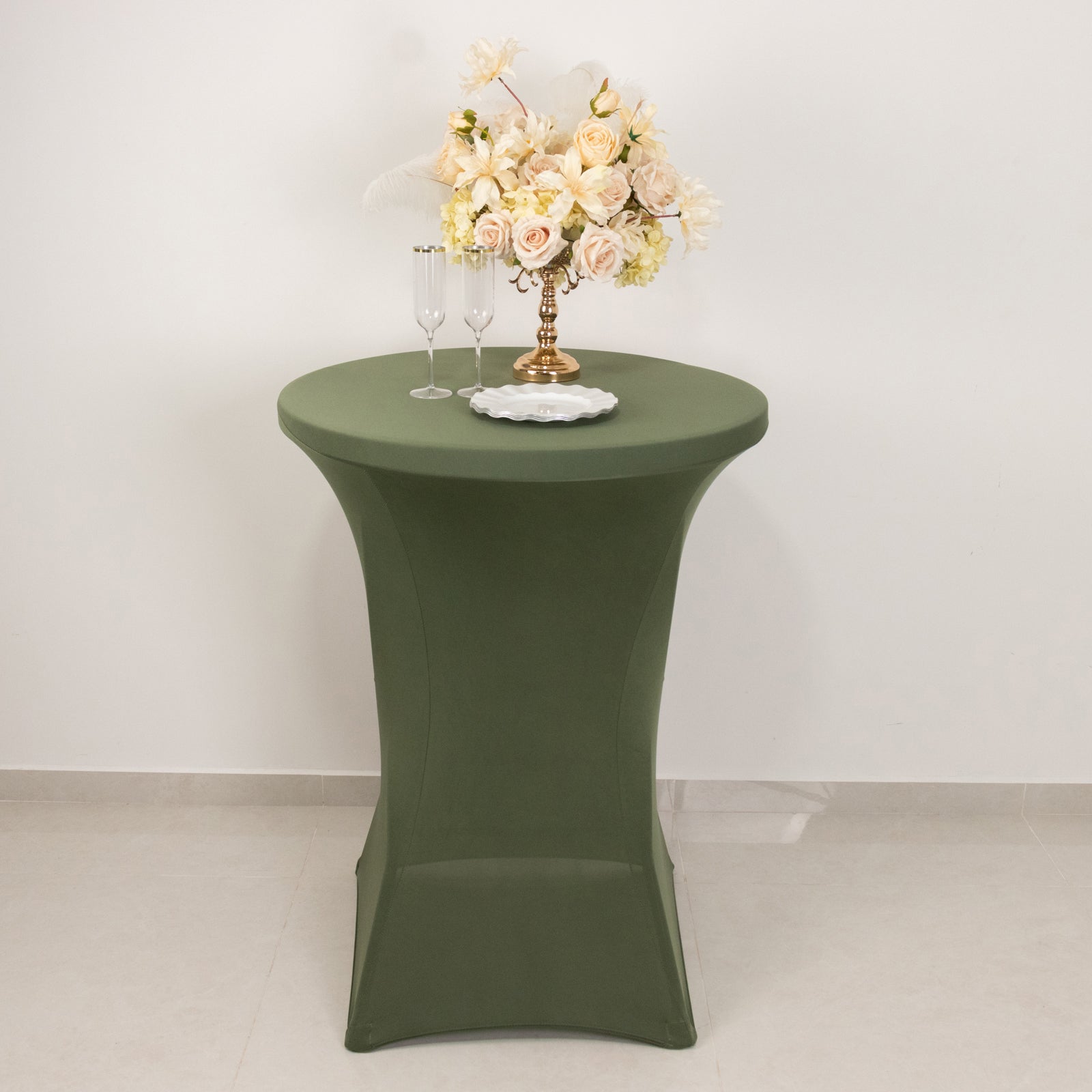 Spandex 24"-32" Round Cocktail Table Cover Dusty Sage Green - Easy to Maintain Stretch Fitted Highboy Tablecloth