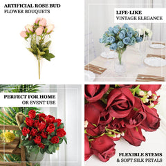 3 Pack 13" White Real Touch Silk Rose Bud Flower Bridal Bouquets, Artificial Floral Bush Arrangements