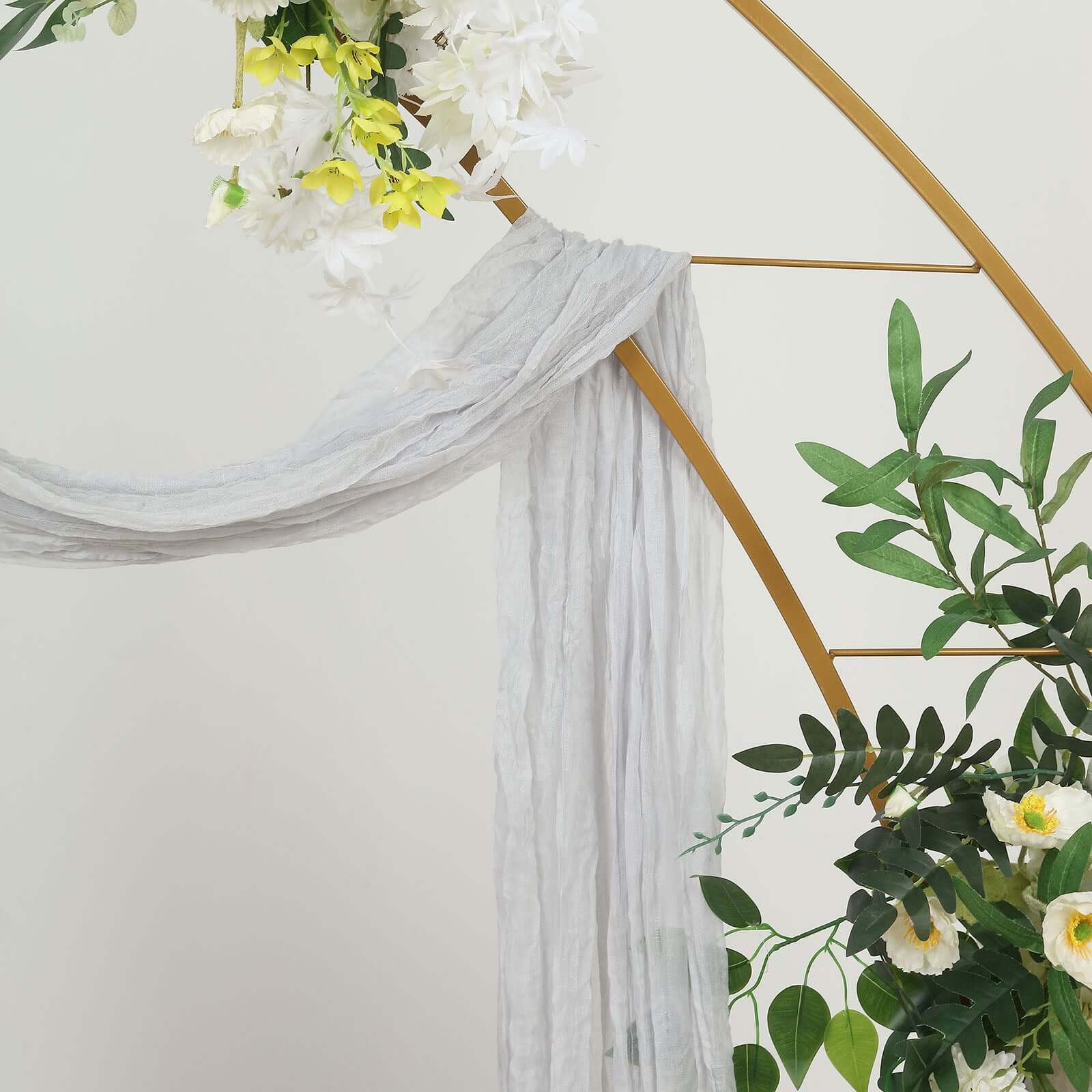 20ft Silver Gauze Cheesecloth Fabric Wedding Arch Drapery, Window Scarf Valance, Boho Decor Arbor Curtain Panel