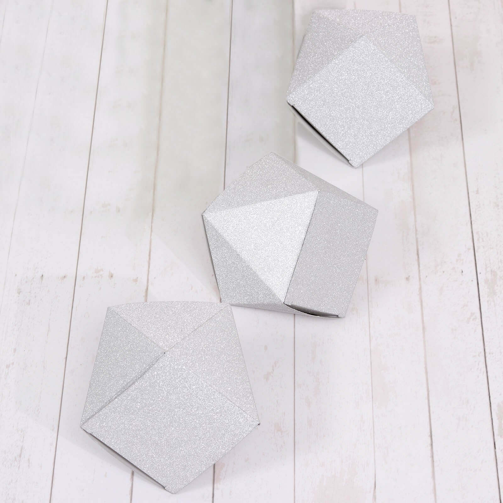 25 Pack 3"x4" DIY Silver Glittered Geometric Wedding Favor Gift Box