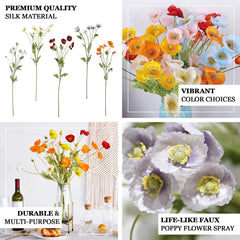 2 Stems 33" Orange Artificial Silk Poppy Flower Bouquet Bushes
