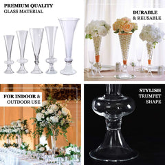 4-Pack Glass Trumpet Vases Reversible Crystal Ball Design Clear - Decorative Flower Table Centerpieces 11"
