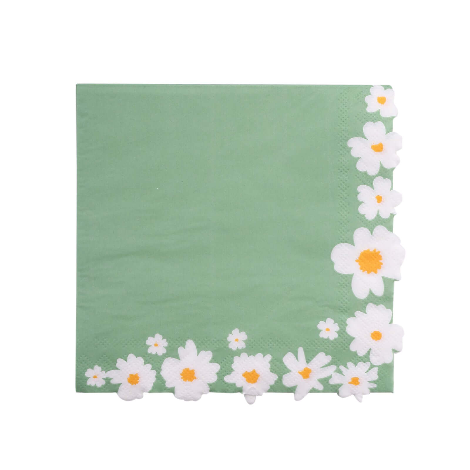 50-Pack Paper Beverage Napkins with Daisy Flower Design Sage Green - 2 Ply Soft 18GSM Floral Wedding Napkins 6.5"x6.5"