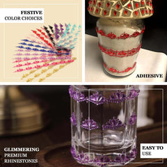 3 Pack Stick-On Diamond Rhinestone Gems, Gold Self Adhesive Crown DIY Craft Stickers