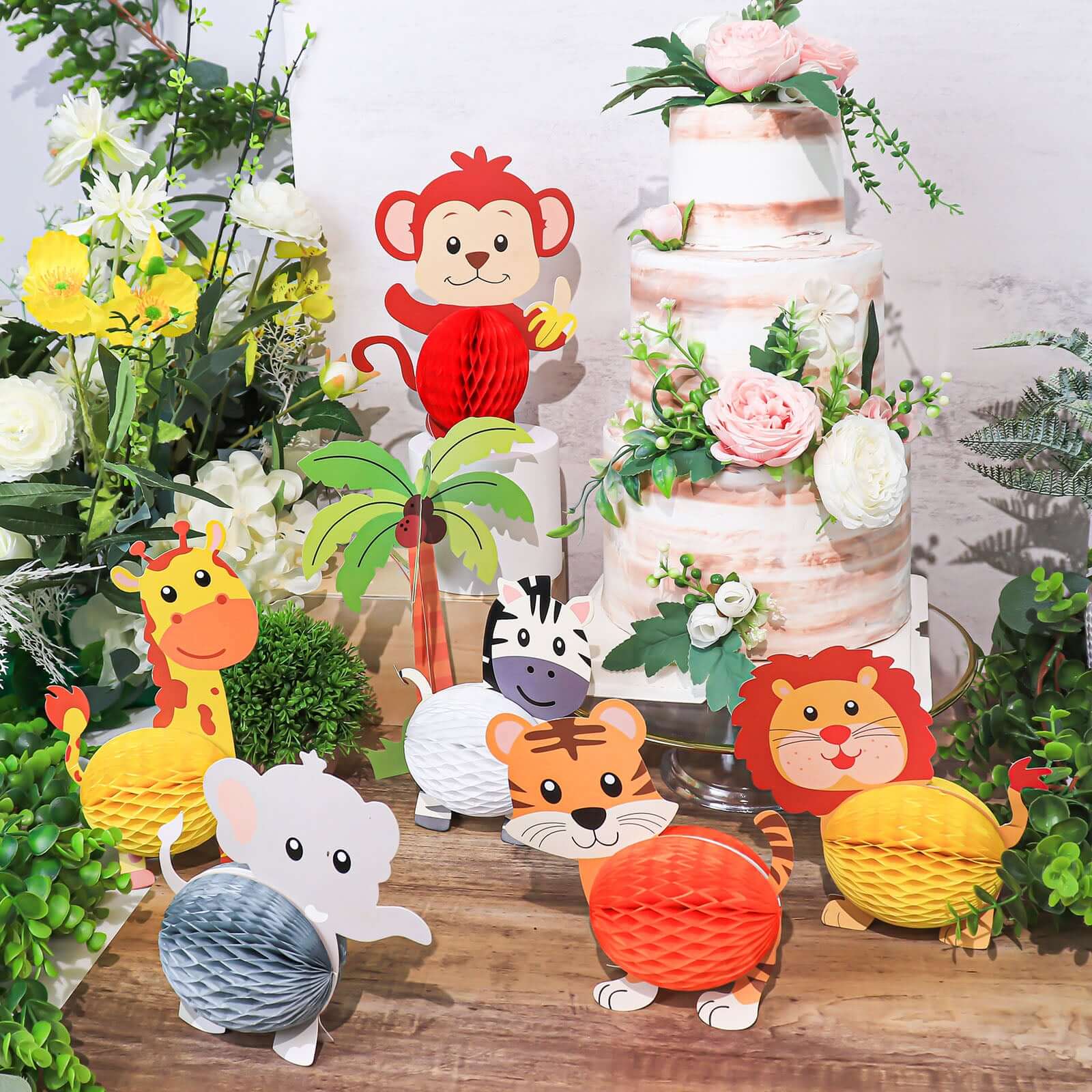 Table Scatters Decorations Set Jungle Safari Animal 3D Honeycomb Design Tissue - Decorative Party Accents