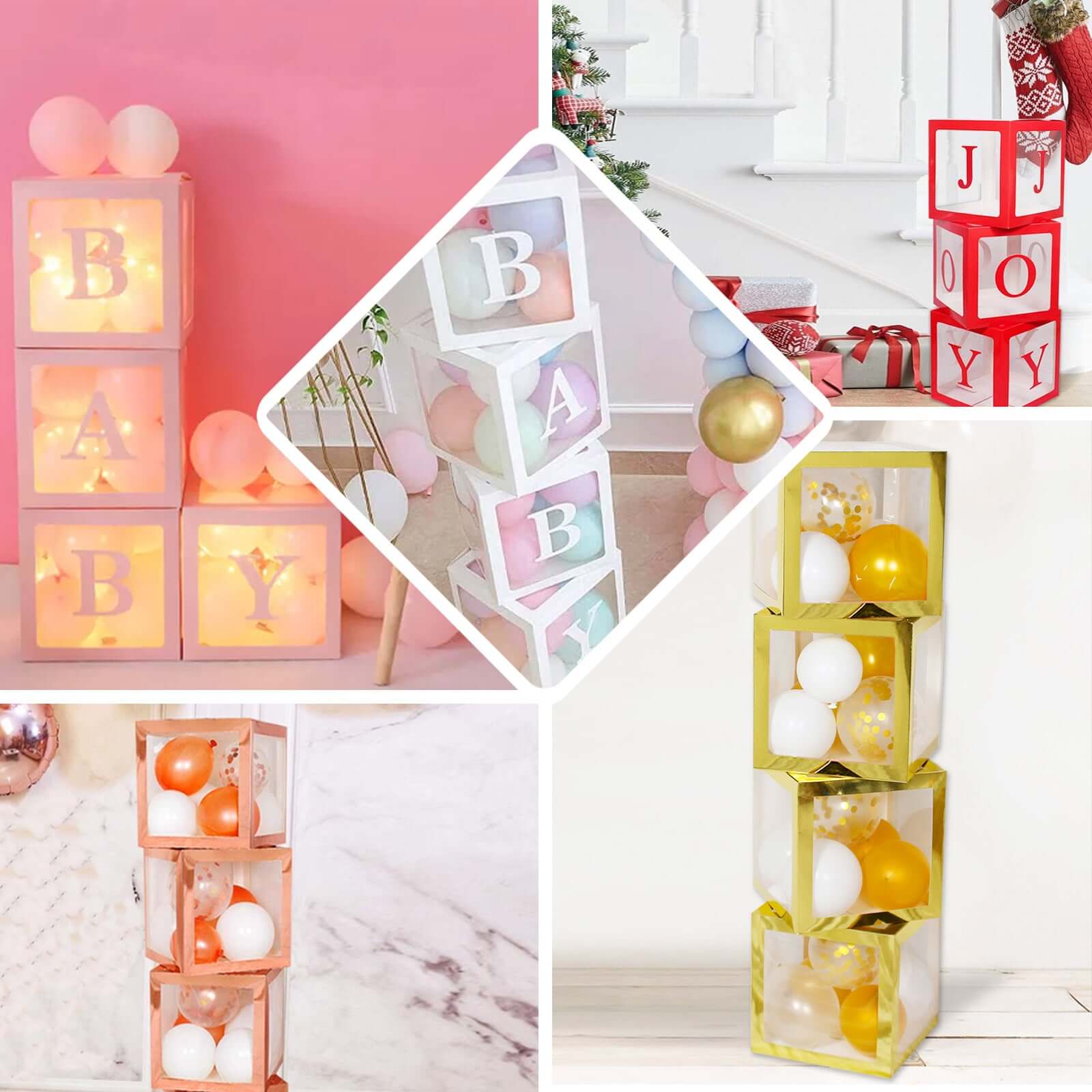 2 Pack 12" Iridescent Clear Baby Shower Party Decoration Boxes, Transparent DIY Balloon Boxes