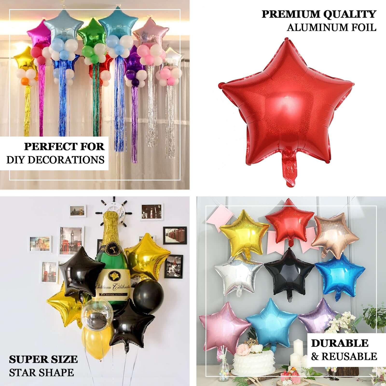 2 Pack 16" 4D Shiny Silver Star Mylar Foil Helium or Air Balloons