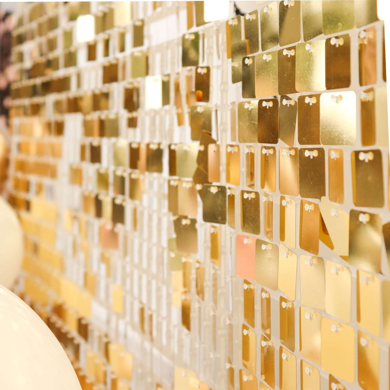 10sq.ft Shiny Gold Square Sequin Shimmer Wall Party Photo Backdrop, Active Spangle Wall Art Décor Panels - 10 Panels