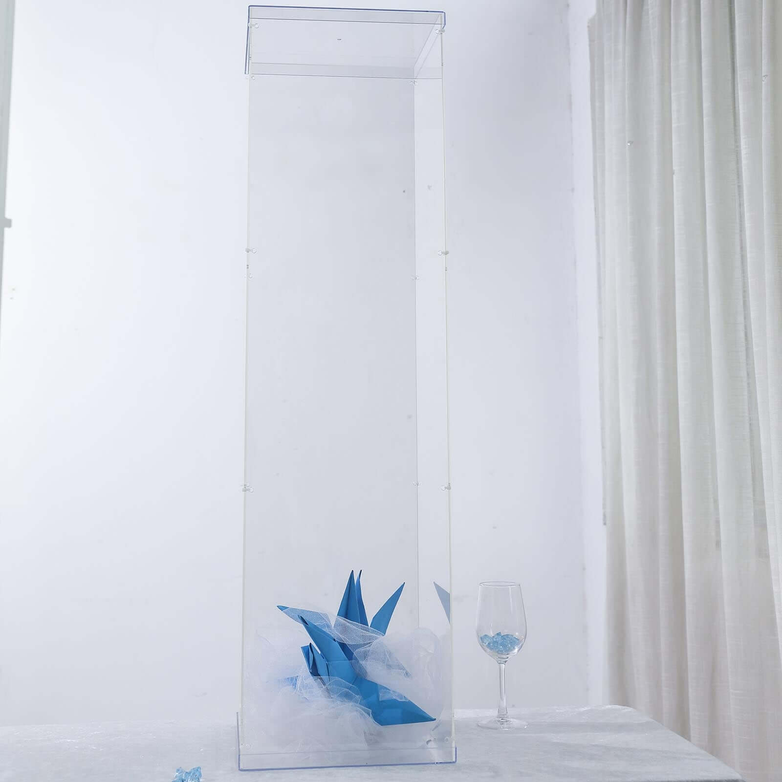 40" Floor Standing Clear Acrylic Display Box, Transparent Pedestal Riser with Interchangeable Lid and Base