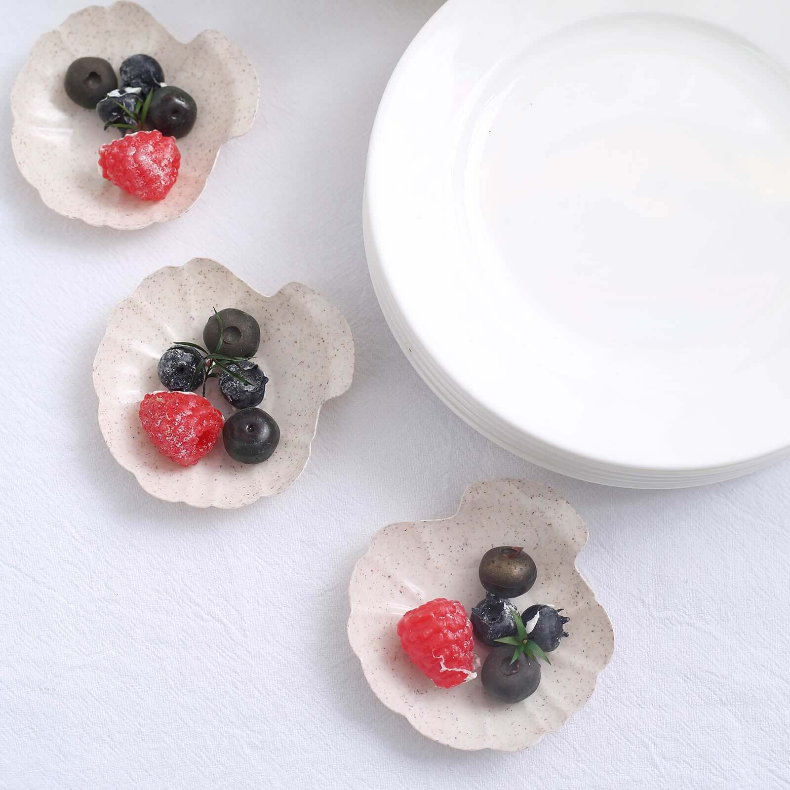 24-Pack Mini Wheat Straw Fiber Serving Trays Sea Shell Design Biodegradable - Great for Snacks 3.5"