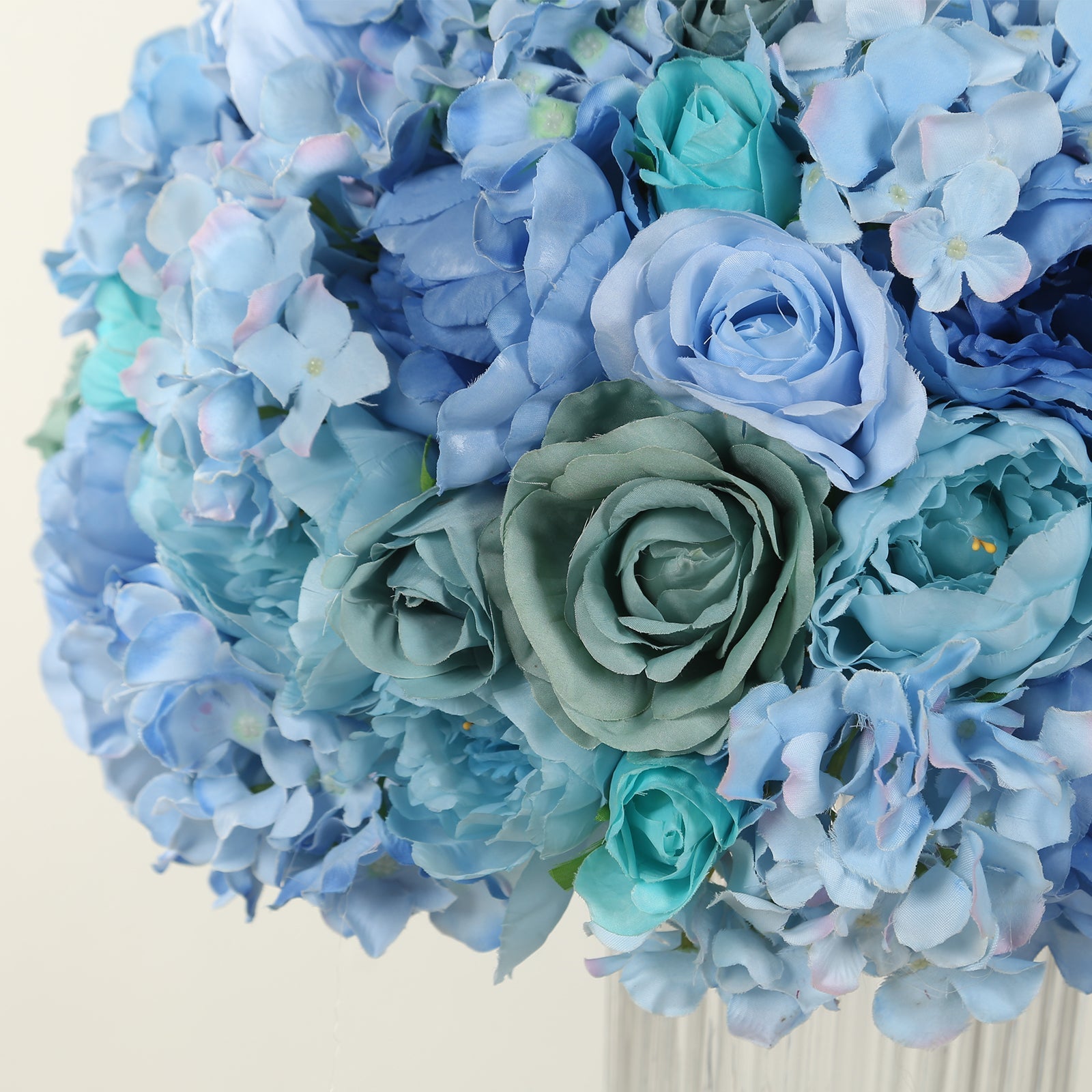 Pre-Arranged Silk Rose Bouquet Floral Arrangement Table Decor, Large Blue Artificial Rose Flower Balls Wedding Centerpieces - 20"