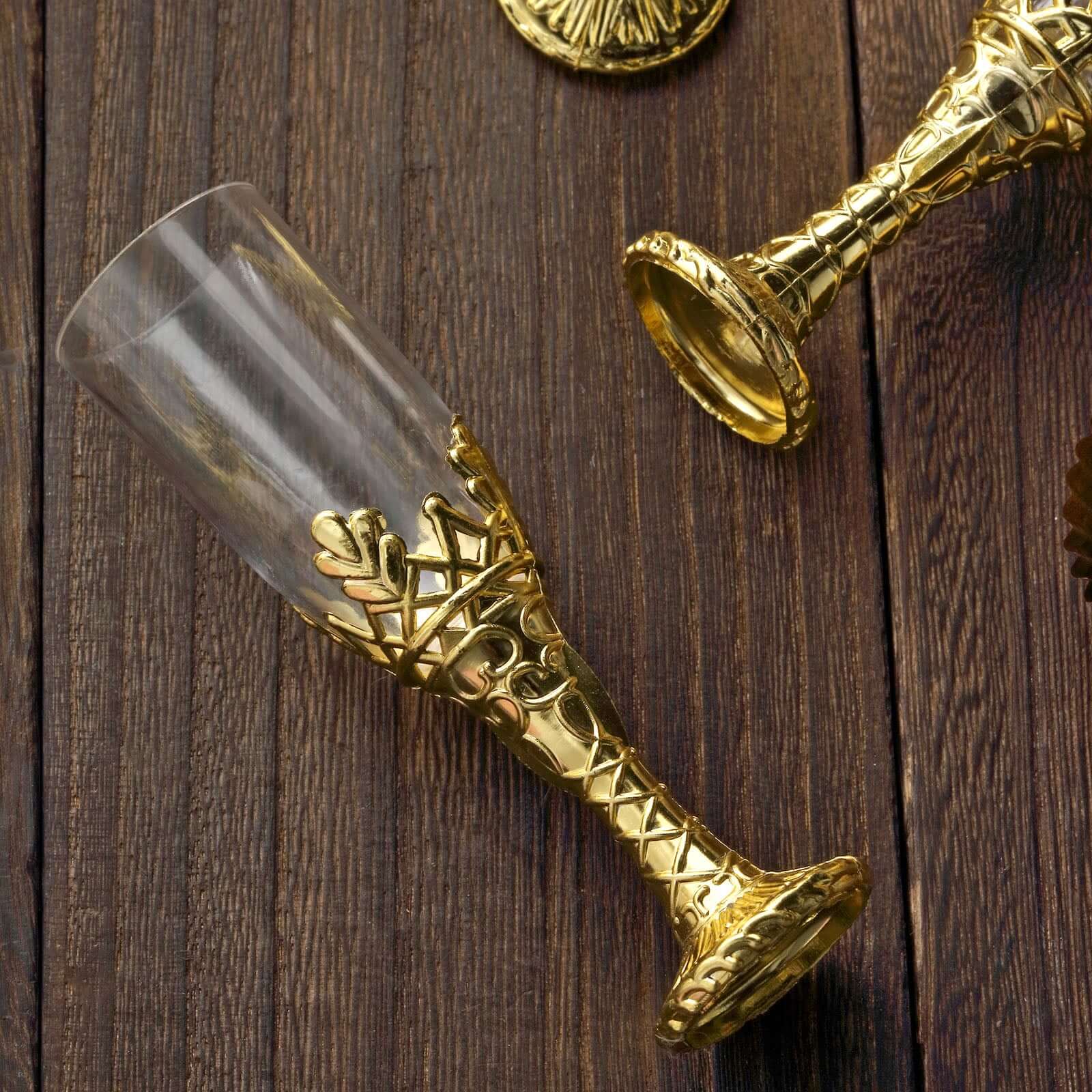 12-Pack Plastic Fillable Mini Candy Container in Champagne Bottle Style Clear Gold - Candy Treat Favor Boxes 4"