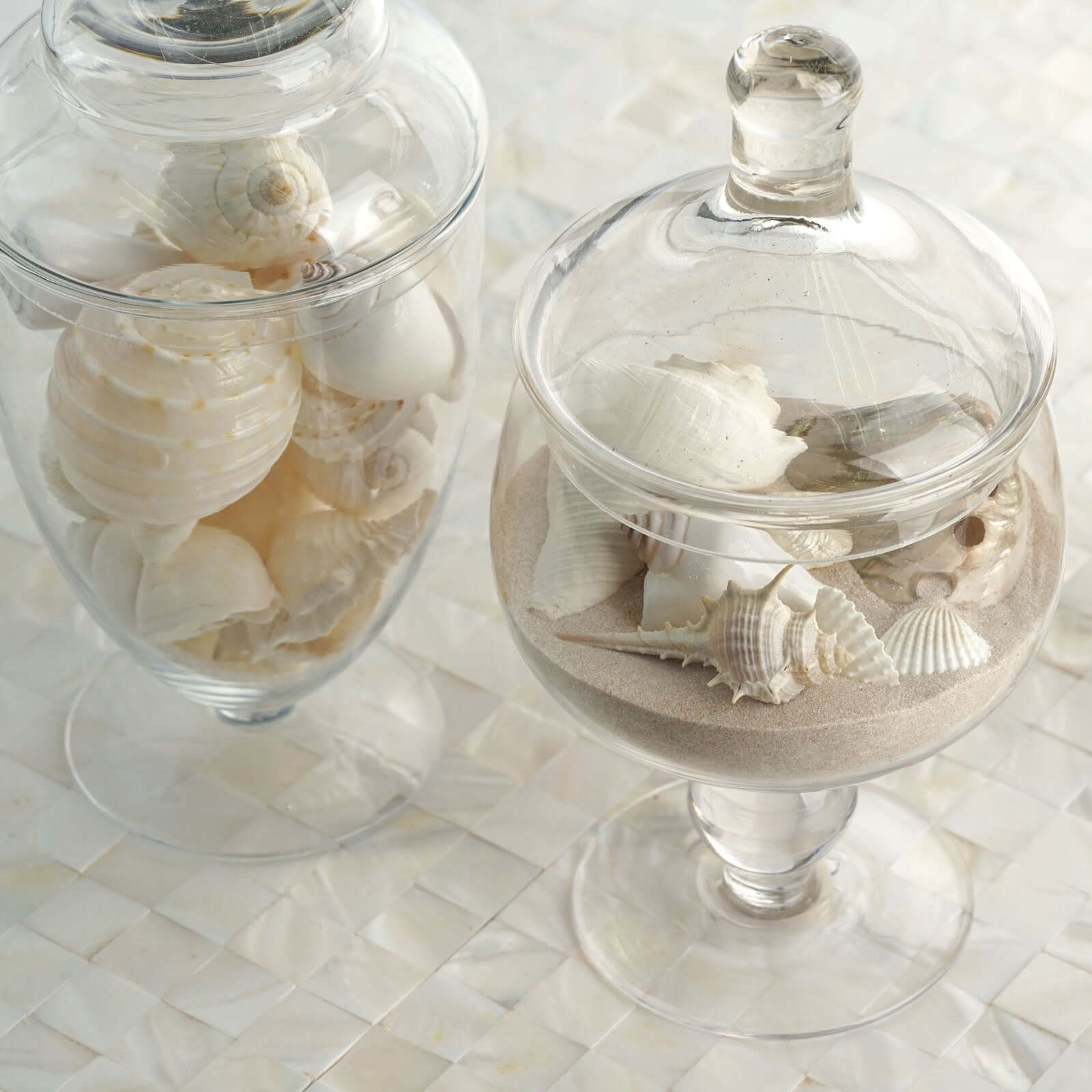 Set of 3 Glass Jars Apothecary Design Clear and Snap-On Lids - Stylish Decorative Candy Buffet Storage 8.5", 9", 10"