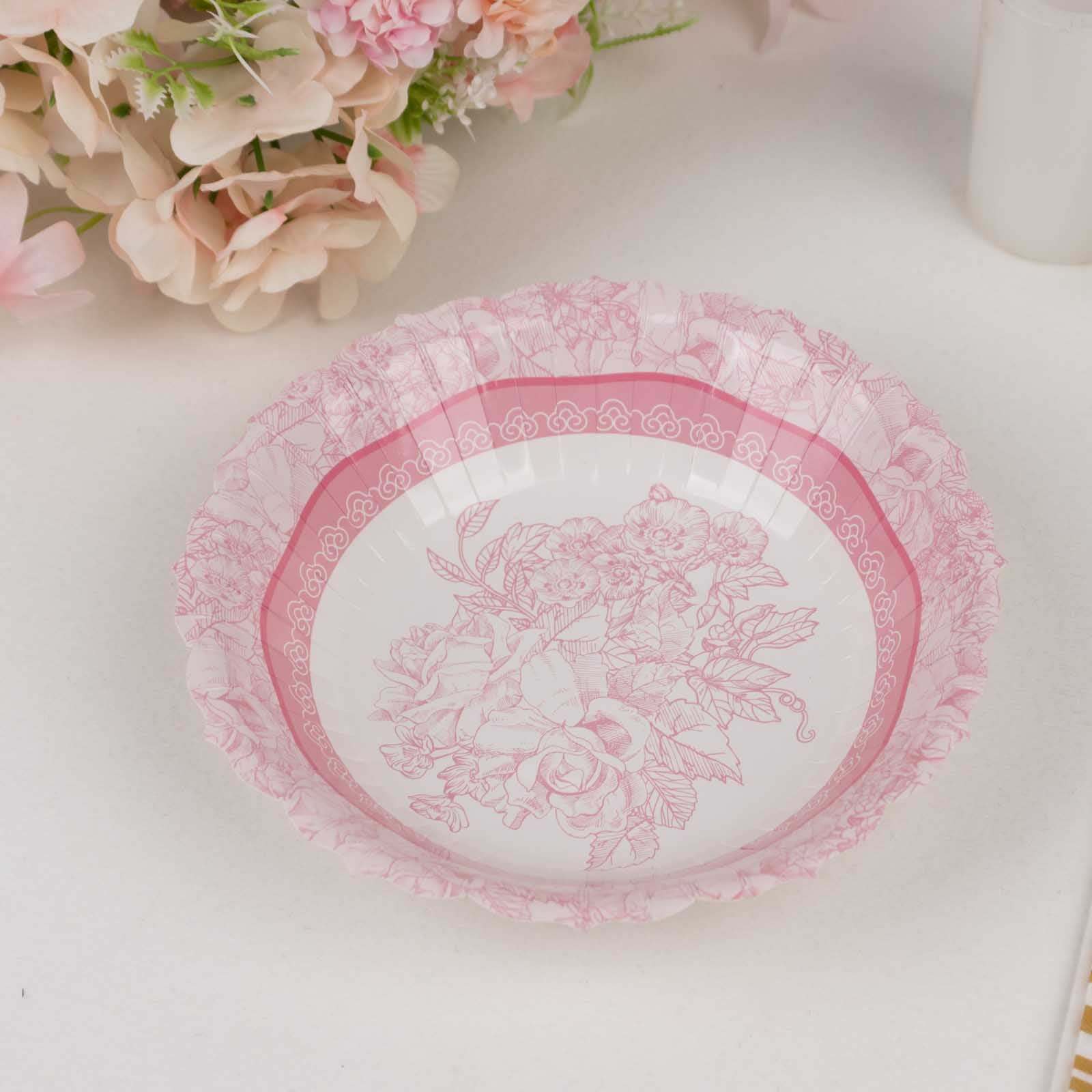 24-Pack Paper Dessert Bowls Vintage Mixed Floral Design Round - Ideal for Parties and Salads 7" 300 GSM