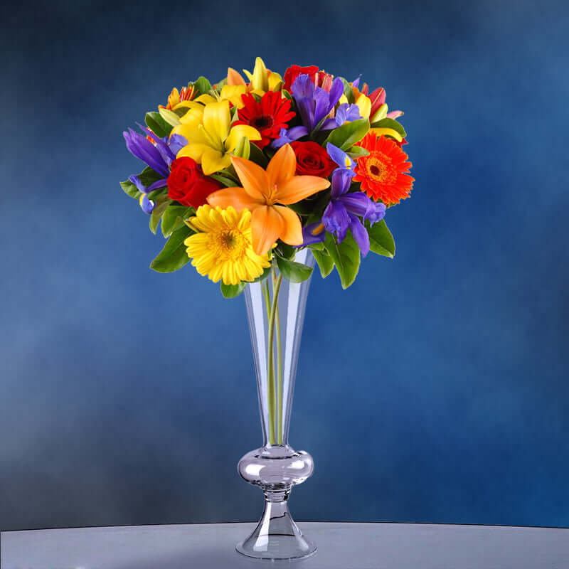 4-Pack Glass Trumpet Vases Crystal Ball Design Clear - Stylish Reversible Floral Centerpieces 15"