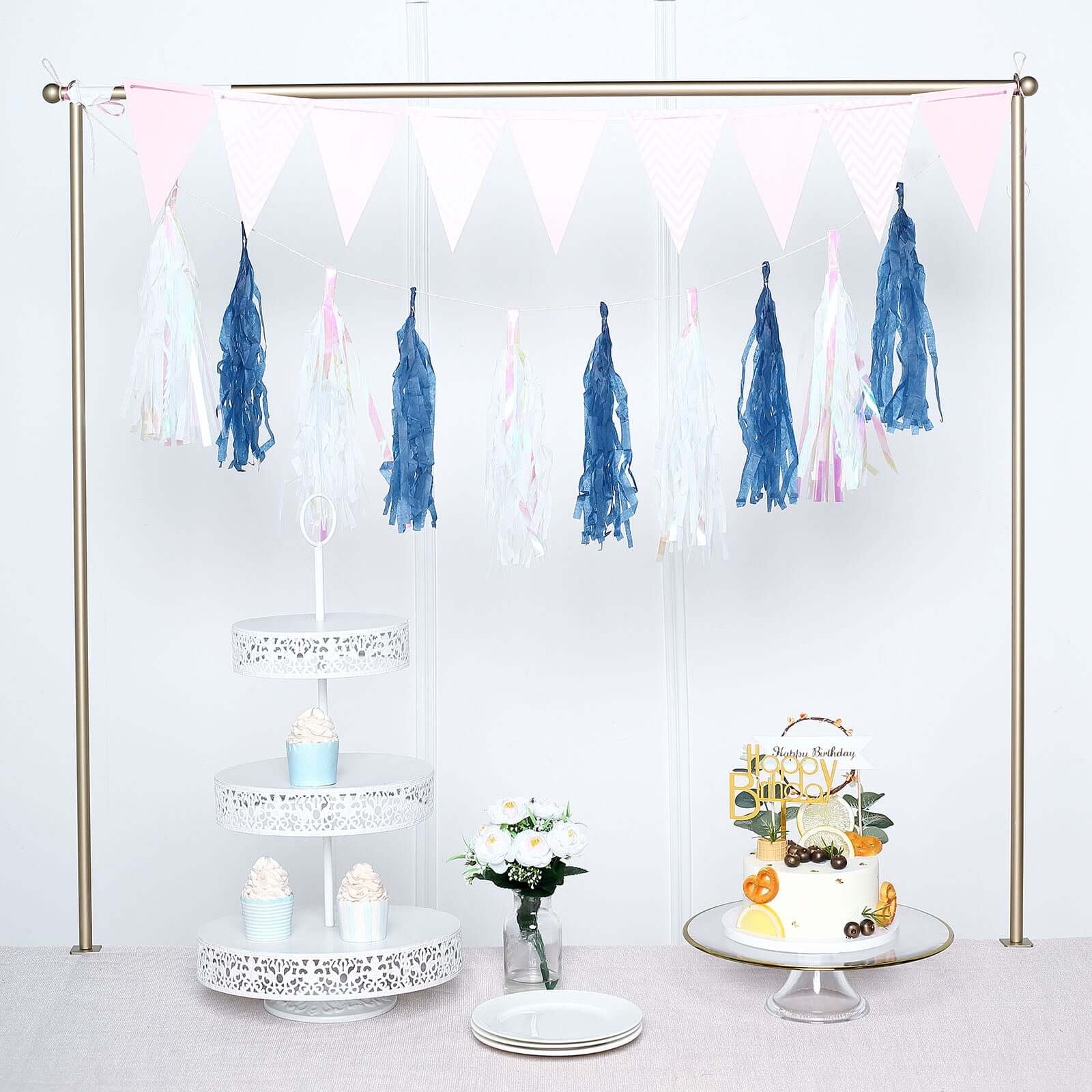 12 Pack Pre-Tied Navy Blue Paper Fringe Tassels With Garland String Hanging Streamer Banner