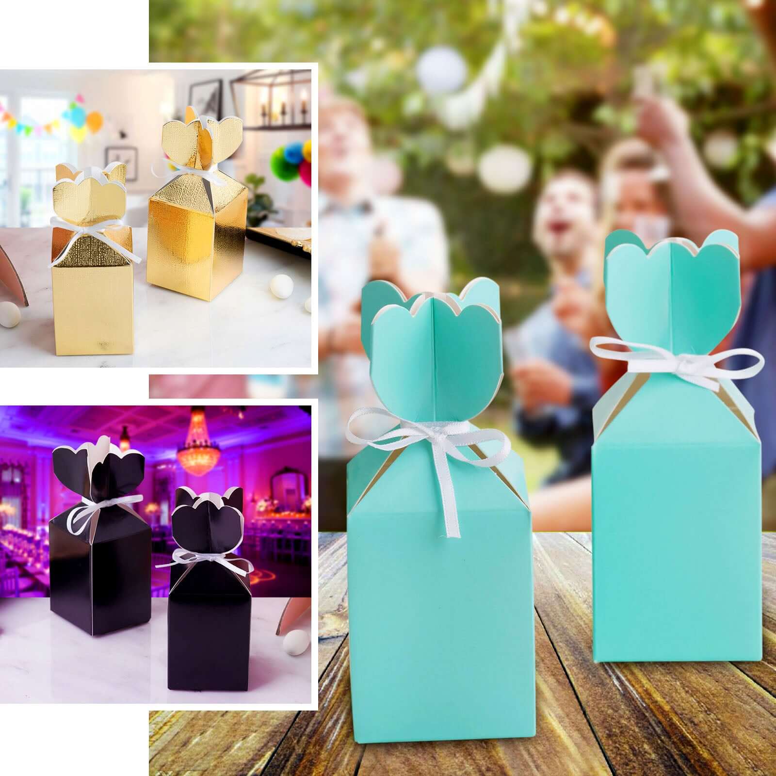 25 Pack White Green Leaf Print Satin Ribbon Candy Gift Boxes With Floral Top, Cardstock Paper Party Favor Boxes - 2"x5"