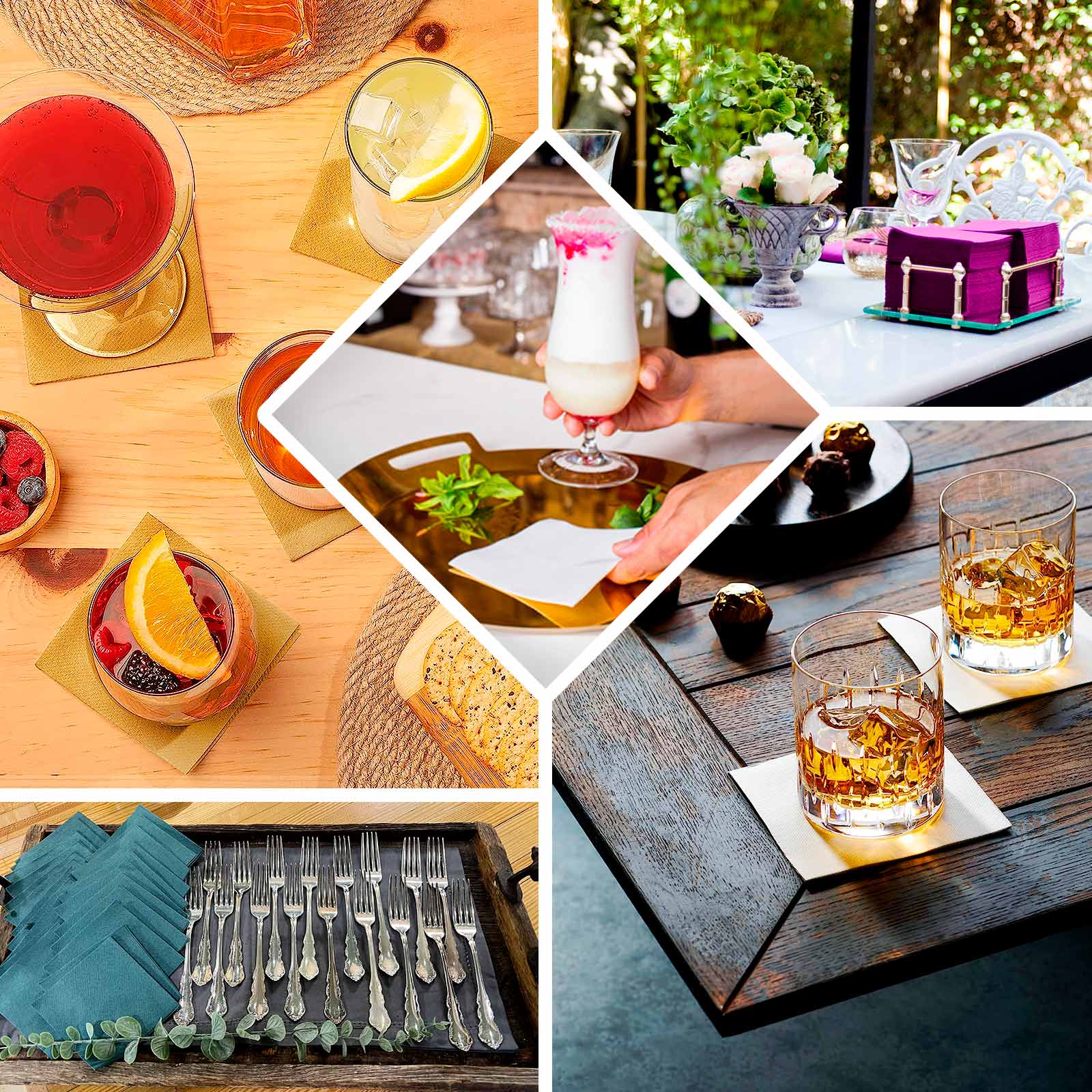20-Pack Paper Linen-Like Cocktail Napkins Natural - Disposable 5"x5" Airlaid Soft Napkins