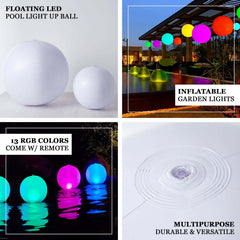 16" Floating Pool Light Up Glow Ball, Inflatable Outdoor Garden Lights With Remote - 13 RGB Colors and 3 Color Modes