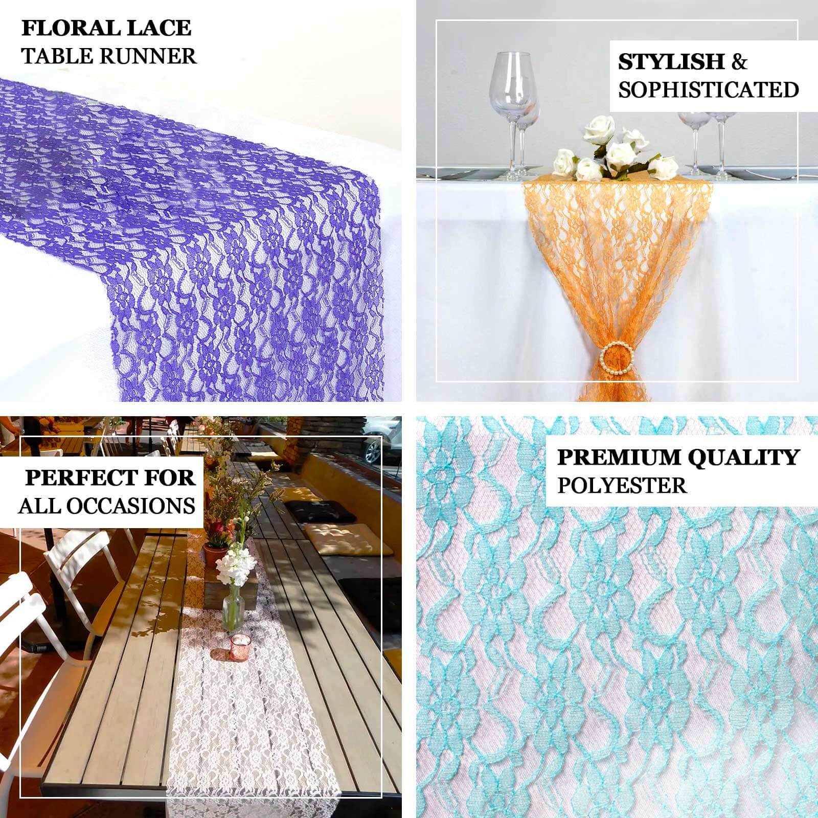 12"x108" Ivory Floral Lace Table Runner