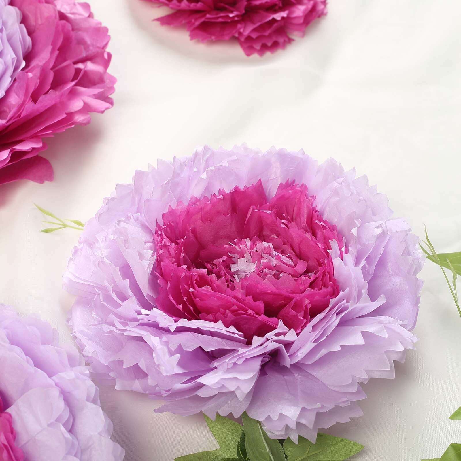 Set of 6 Lavender Giant Carnation 3D Paper Flowers Wall Decor - 12",16",20"