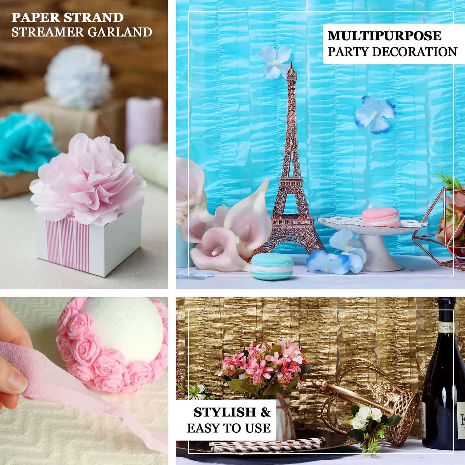 3 Rolls 28ft Silver Ruffled Tissue Paper Party Streamers, Crepe Paper Backdrop Decorations