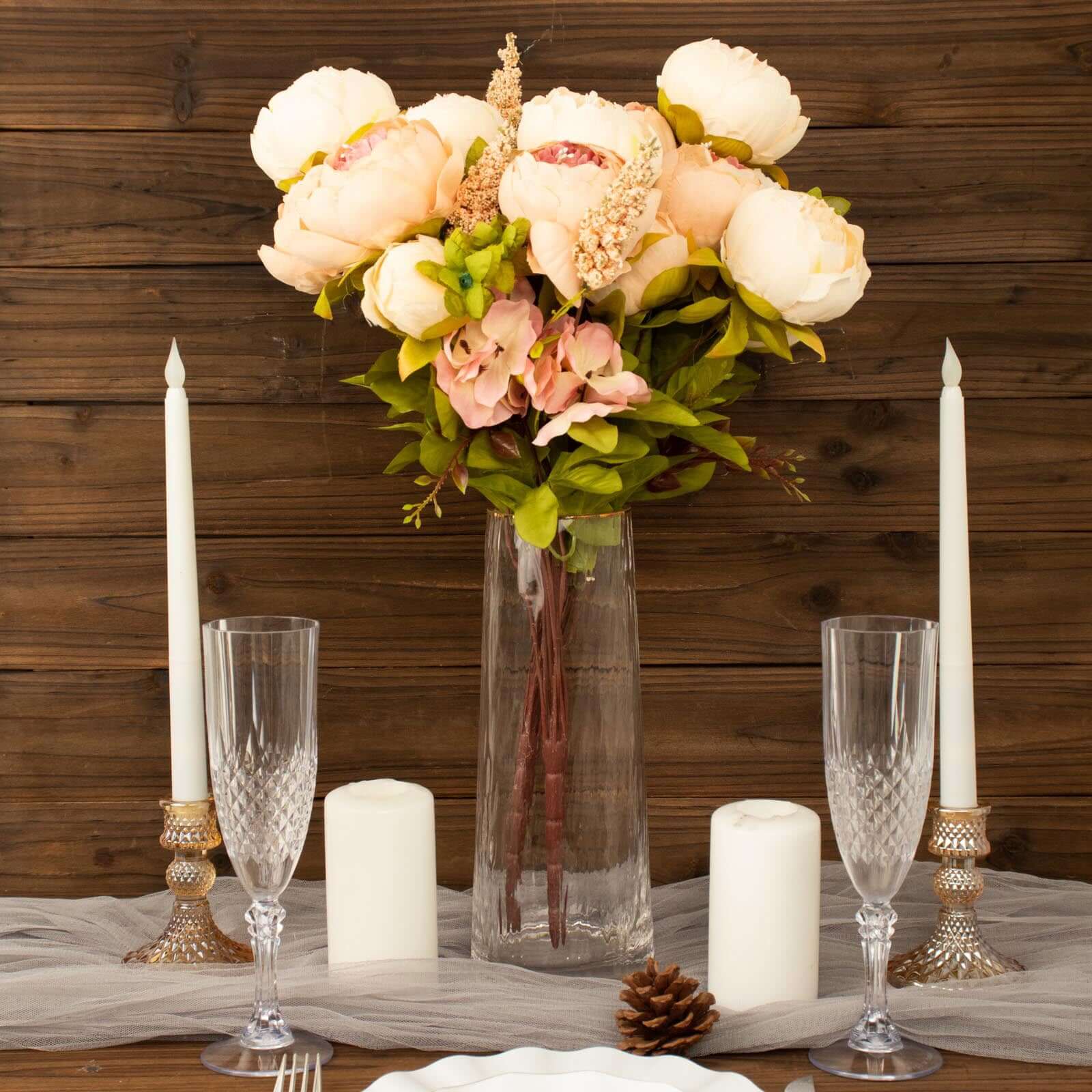 2 Pack 19" Cream Blush Artificial Peony Flower Wedding Bouquets, Faux Silk Flower Arrangements