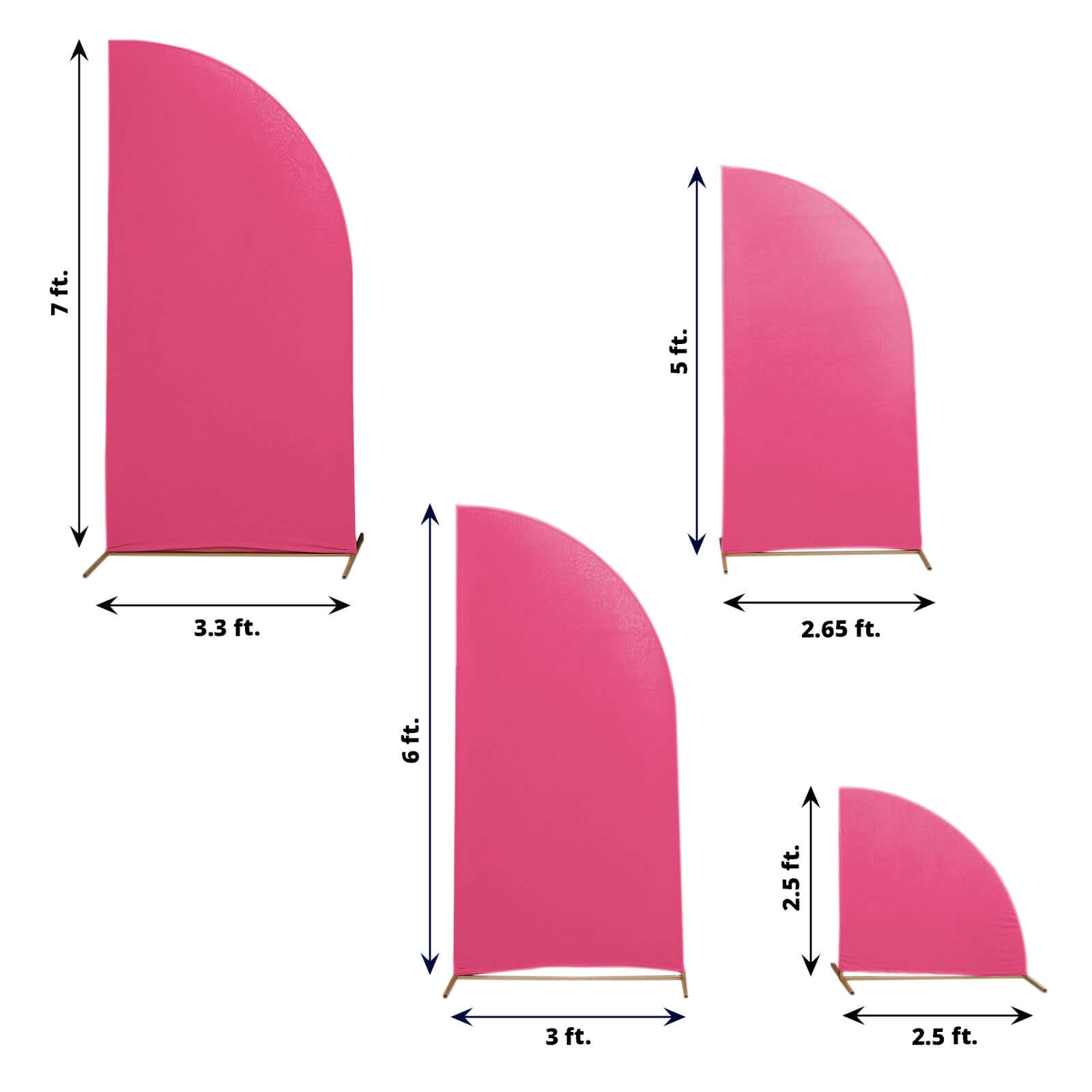 Set of 4 Matte Fuchsia Spandex Half Moon Chiara Backdrop Stand Covers, Custom Fitted Wedding Arch Covers - 2.5ft,5ft,6ft,7ft