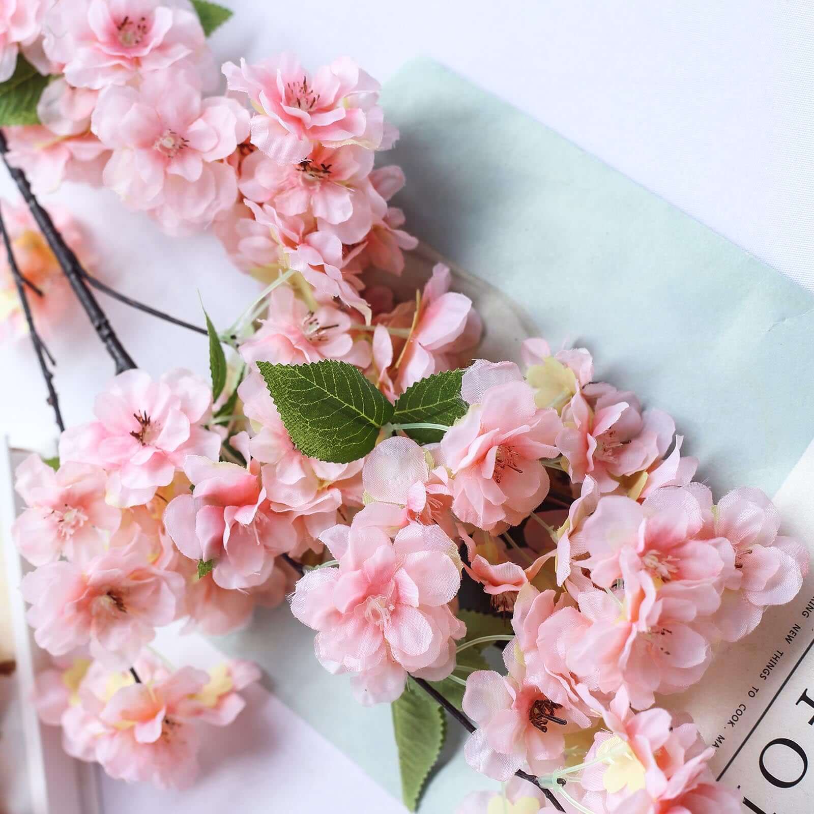 4 Bushes 40" Tall Pink Artificial Silk Cherry Blossom Flowers, Branches