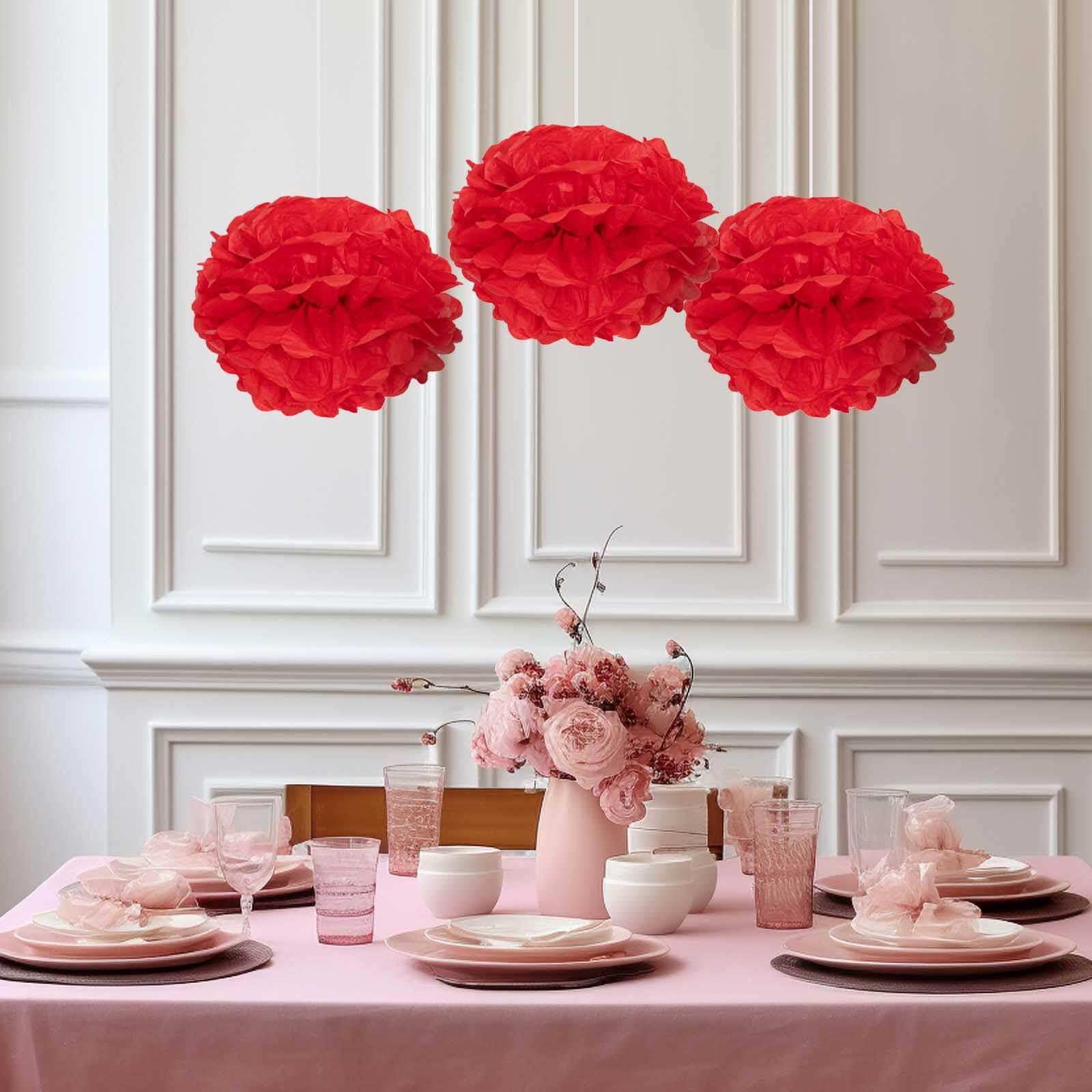 6 Pack 10" Red Tissue Paper Pom Poms Flower Balls, Ceiling Wall Hanging Decorations