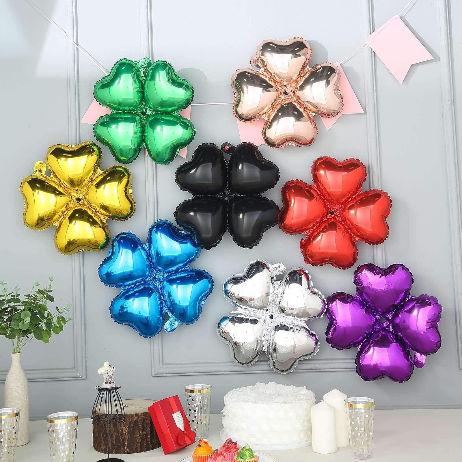 10 Pack 15" Royal Blue Four Leaf Clover Shaped Mylar Foil Balloons