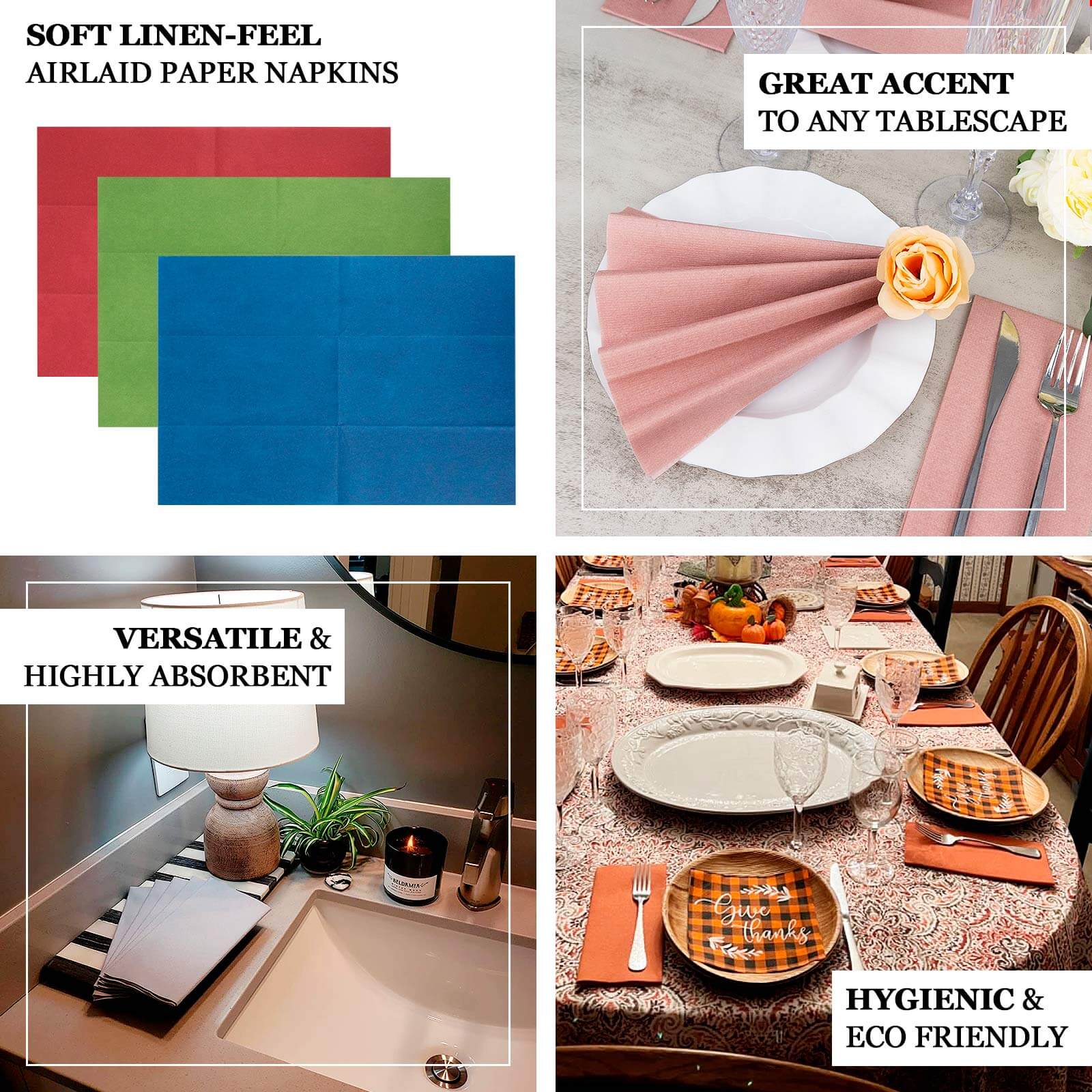 20-Pack Paper Linen-Like Napkins White - Disposable Hygienic Airlaid Guest Towels 8.5"x4"