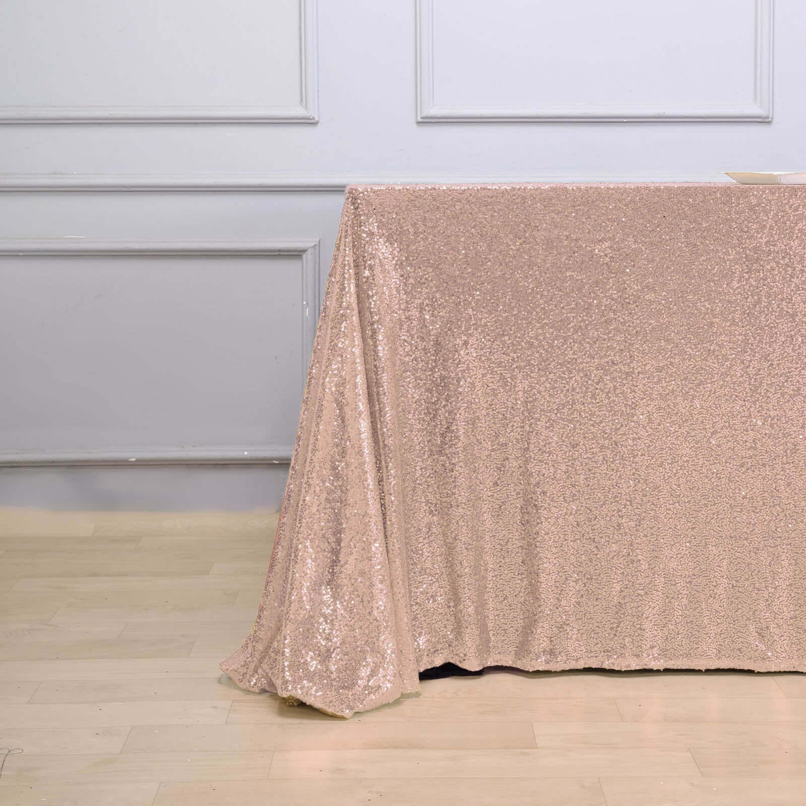 Sequin 90"x156" Rectangle Tablecloth Rose Gold - Seamless Twinkling Table Cover