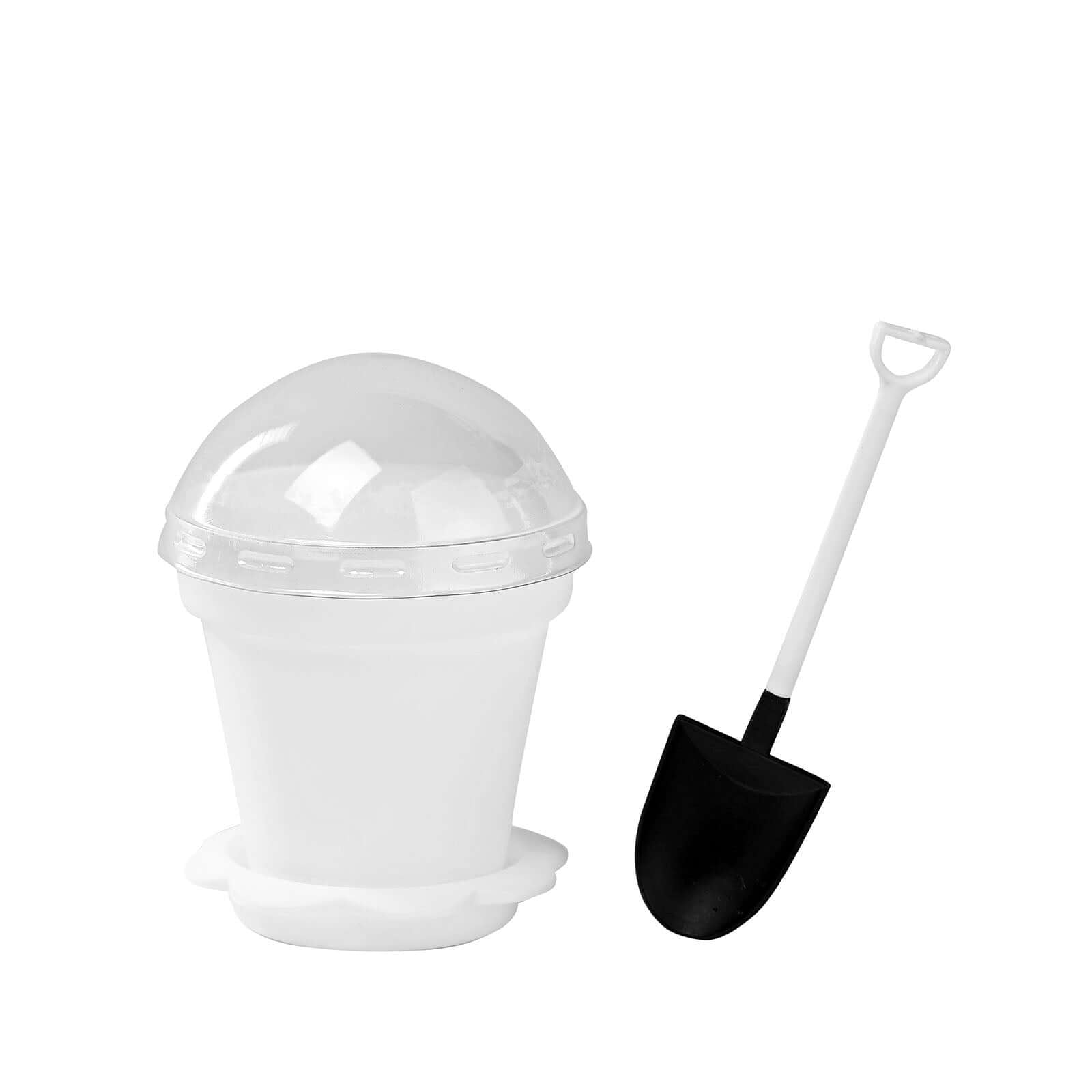 12-Pack Dessert Cups Succulent Planter Design White - Plastic Serving Cups with Lids and Shovels 4"