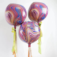 3 Pack 13" Purple Gold Marble Orbz Foil Balloons, 4D Sphere Mylar Balloons