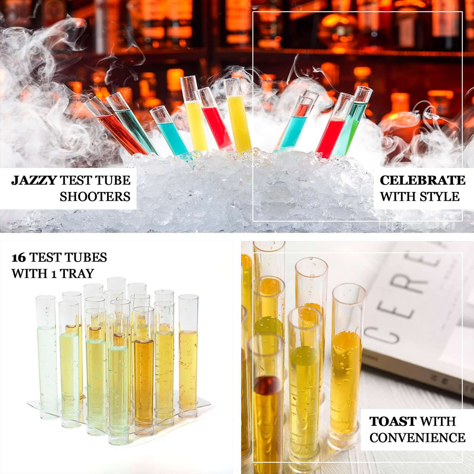 16-Pack Plastic Shot Glasses Clear Test Tube - Lightweight Disposable Glasses with Tray for Events 1oz