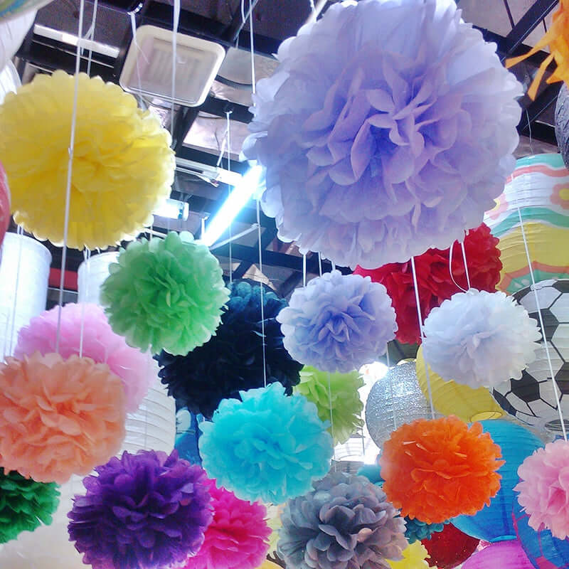 6 Pack 10" Silver Tissue Paper Pom Poms Flower Balls, Ceiling Wall Hanging Decorations