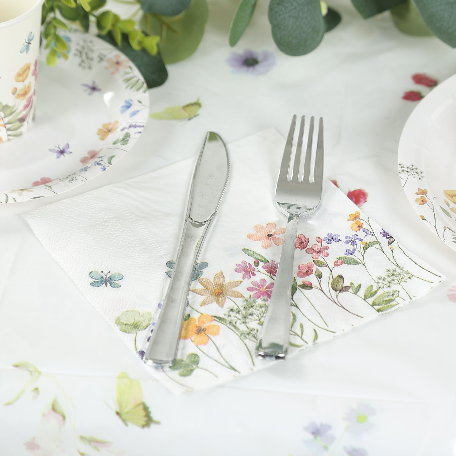 50-Pack Paper Cocktail Napkins with Wildflower Butterfly Design - Disposable 2 Ply Beverage Napkins for Parties 6.5"x6.5"