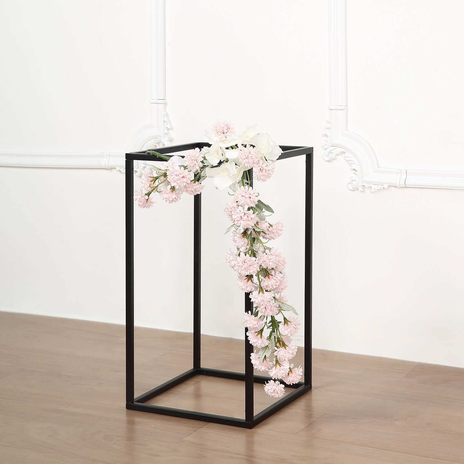2-Pack Wedding Flower Stand Matte Black Metal Geometric Column Frame Rectangular - Versatile Floral Pedestal for Sophisticated Arrangements 16"