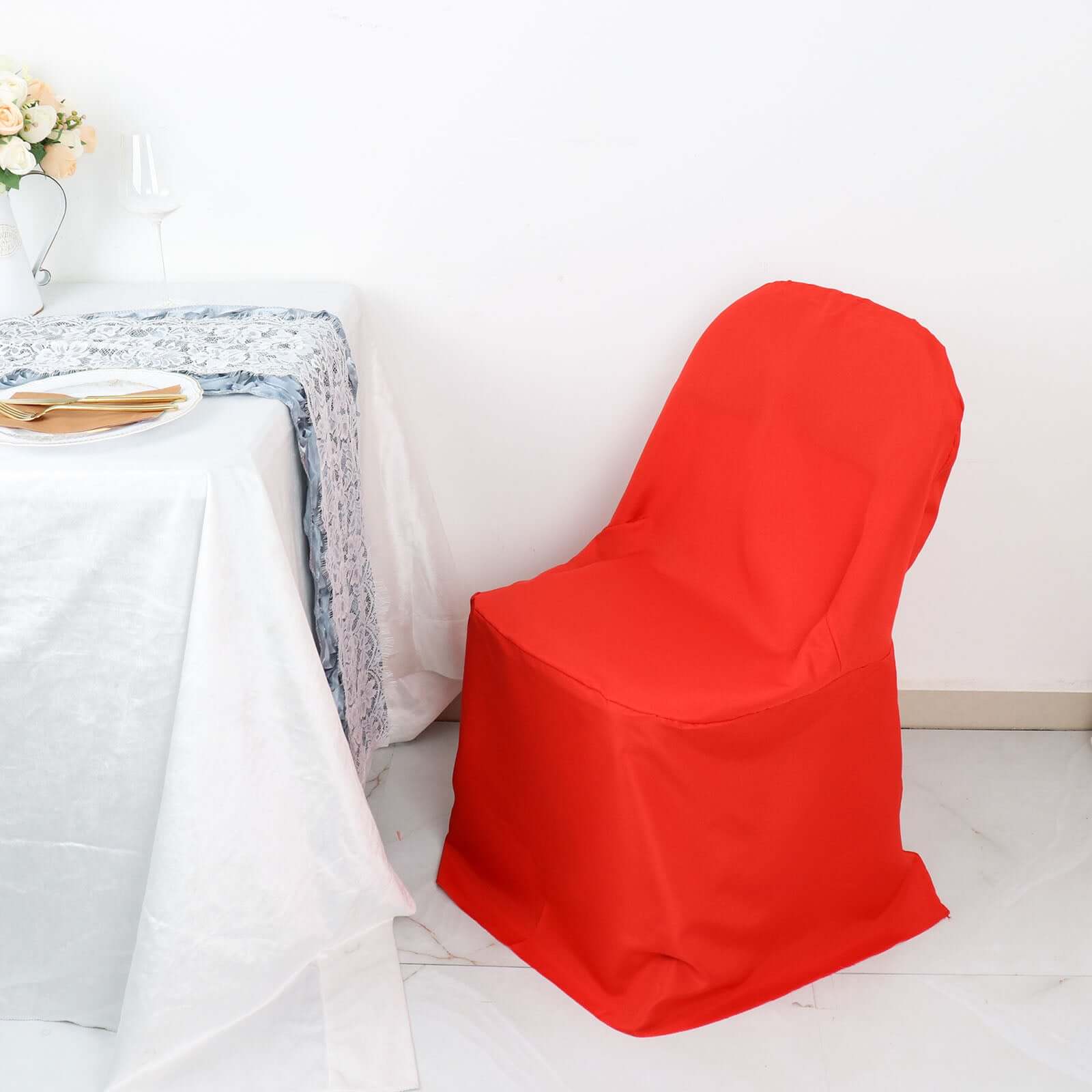 Polyester Slip On Folding Chair Covers Red - Stain-Resistant Reusable Durable Fabric