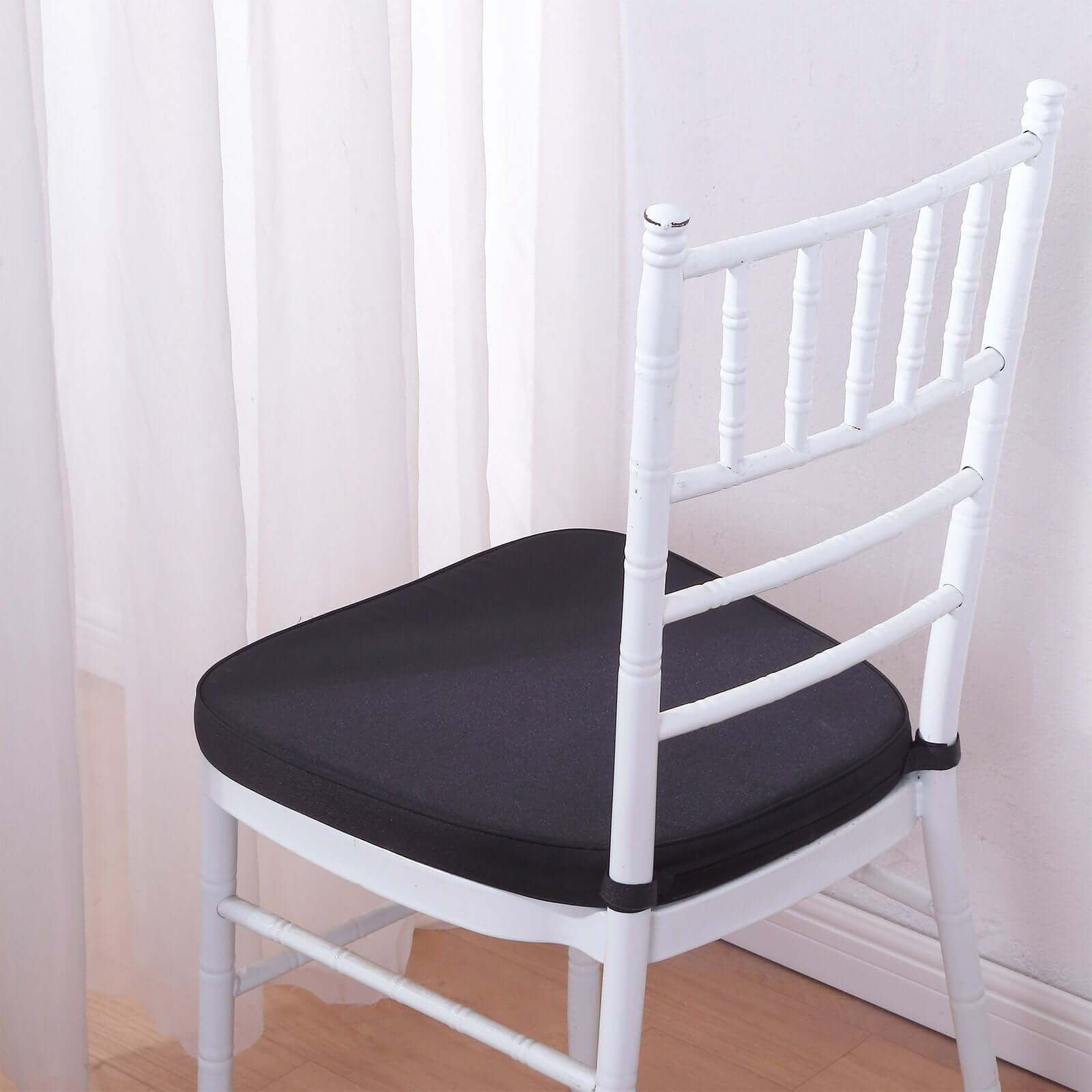 Chiavari Chair Cushion with 1.5" Thick Memory Foam and Ties Black - Stylish Removable Cover for Comfort