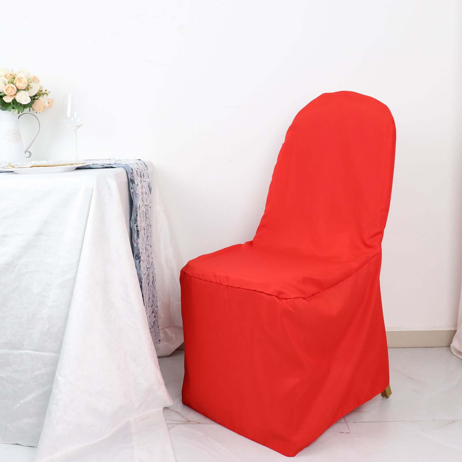 Polyester Slip On Banquet Chair Covers Red - Stain-Resistant Reusable Durable Fabric