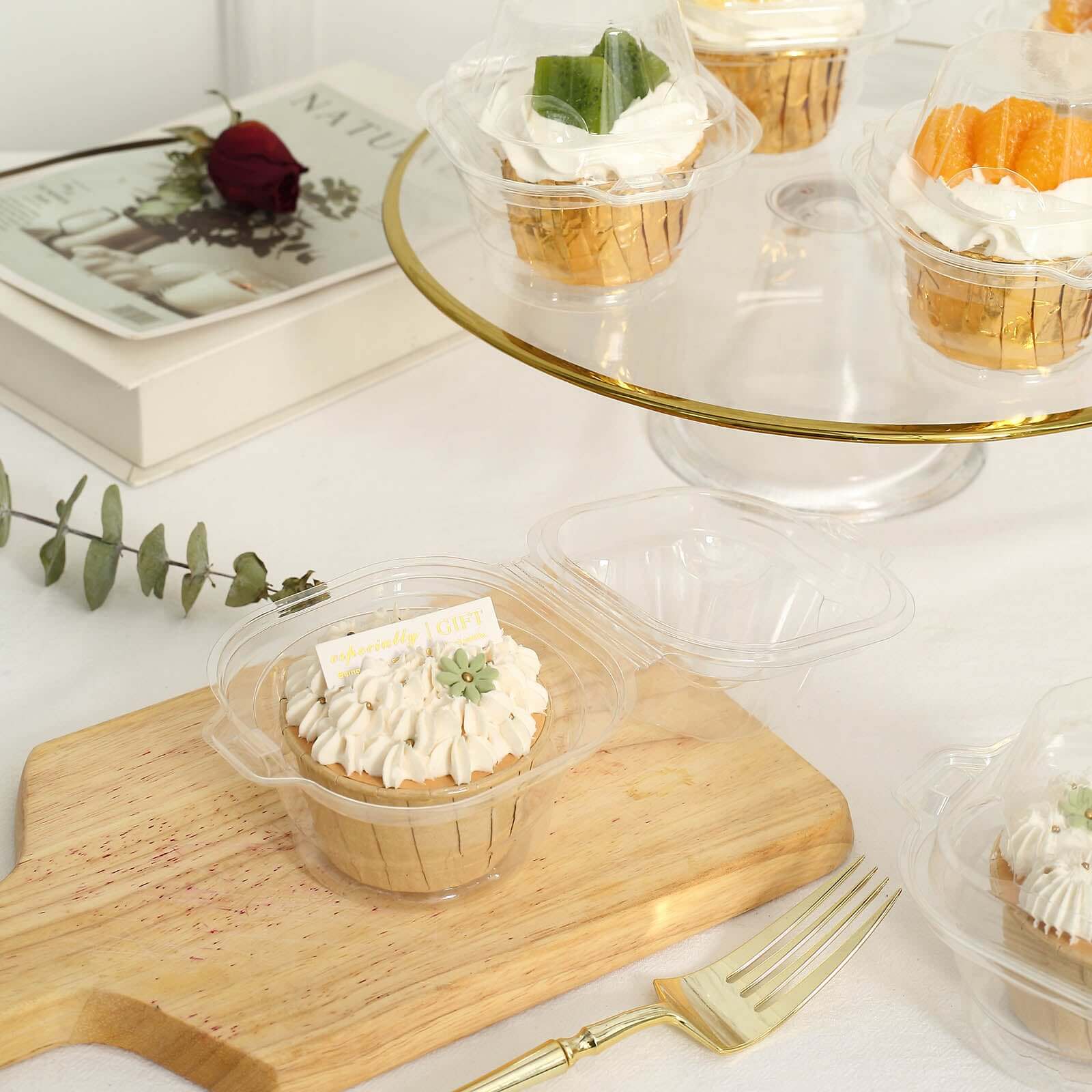 25-Pack Plastic Cupcake Container Boxes Clear - Single Clamshell-Packaging with Stackable Dome Lid for Events & Bakeries 4"