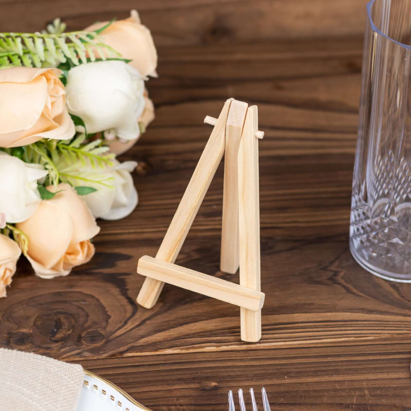 10-Pack Wooden Display Easel Stands DIY Mini Design Natural - Rustic Place Card Table Number Holders 5"