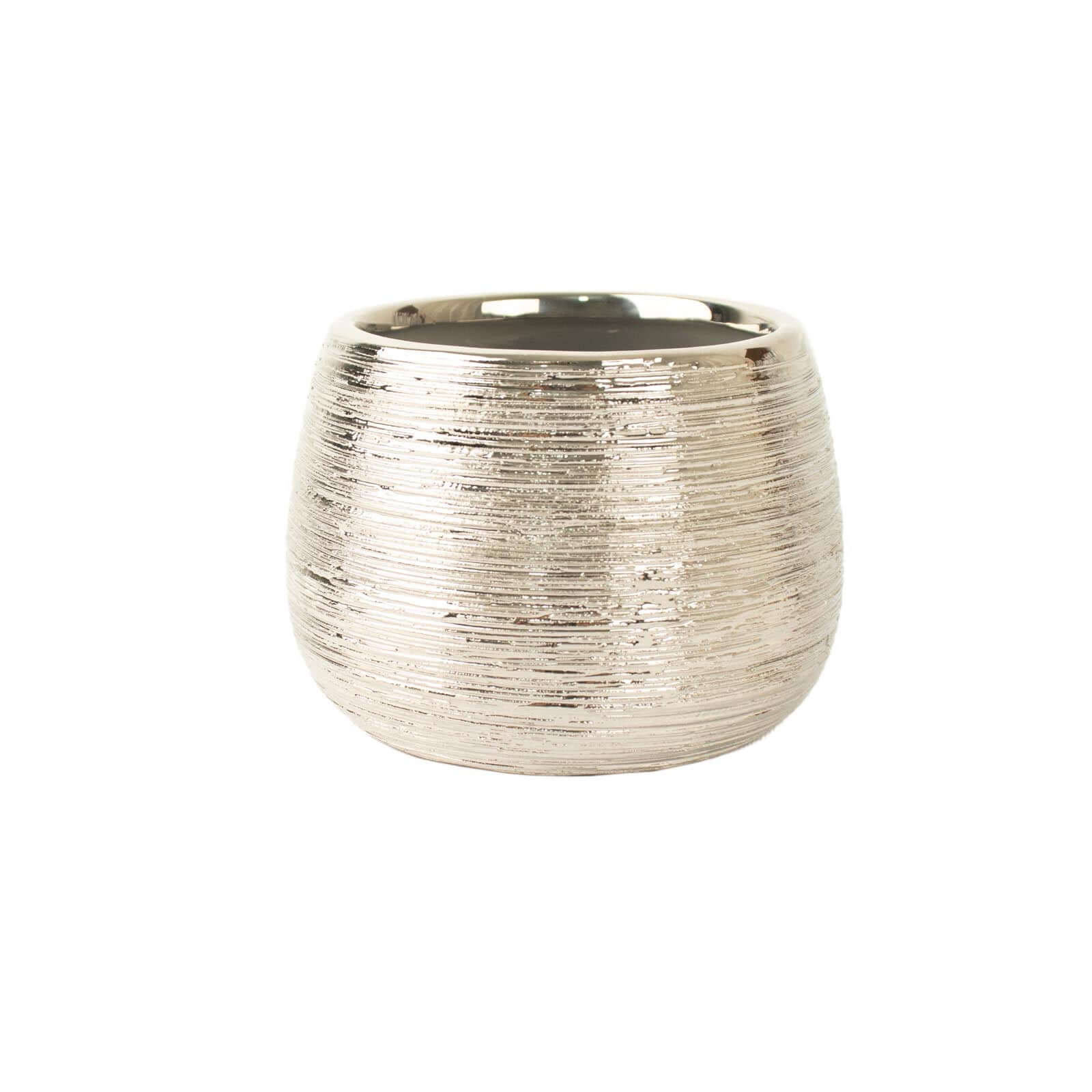 4-Pack Flower Vase Pots Textured Round Design Silver - Ceramic Brushed Indoor Planters 3"