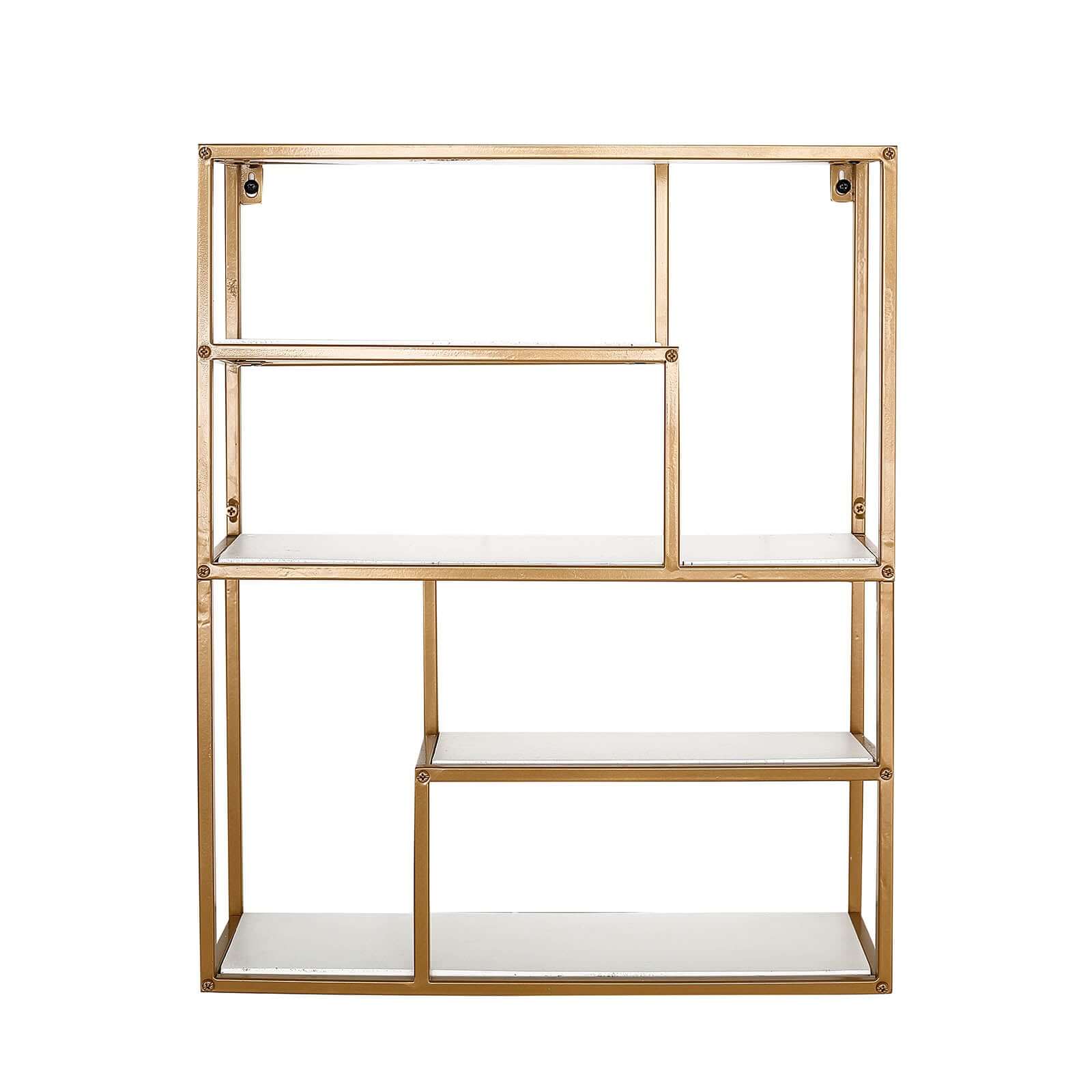 4-Tier Dessert Cupcake Stand Metal Gold with White Wood Panels - Wall Shelf & Book Display Rack 22"