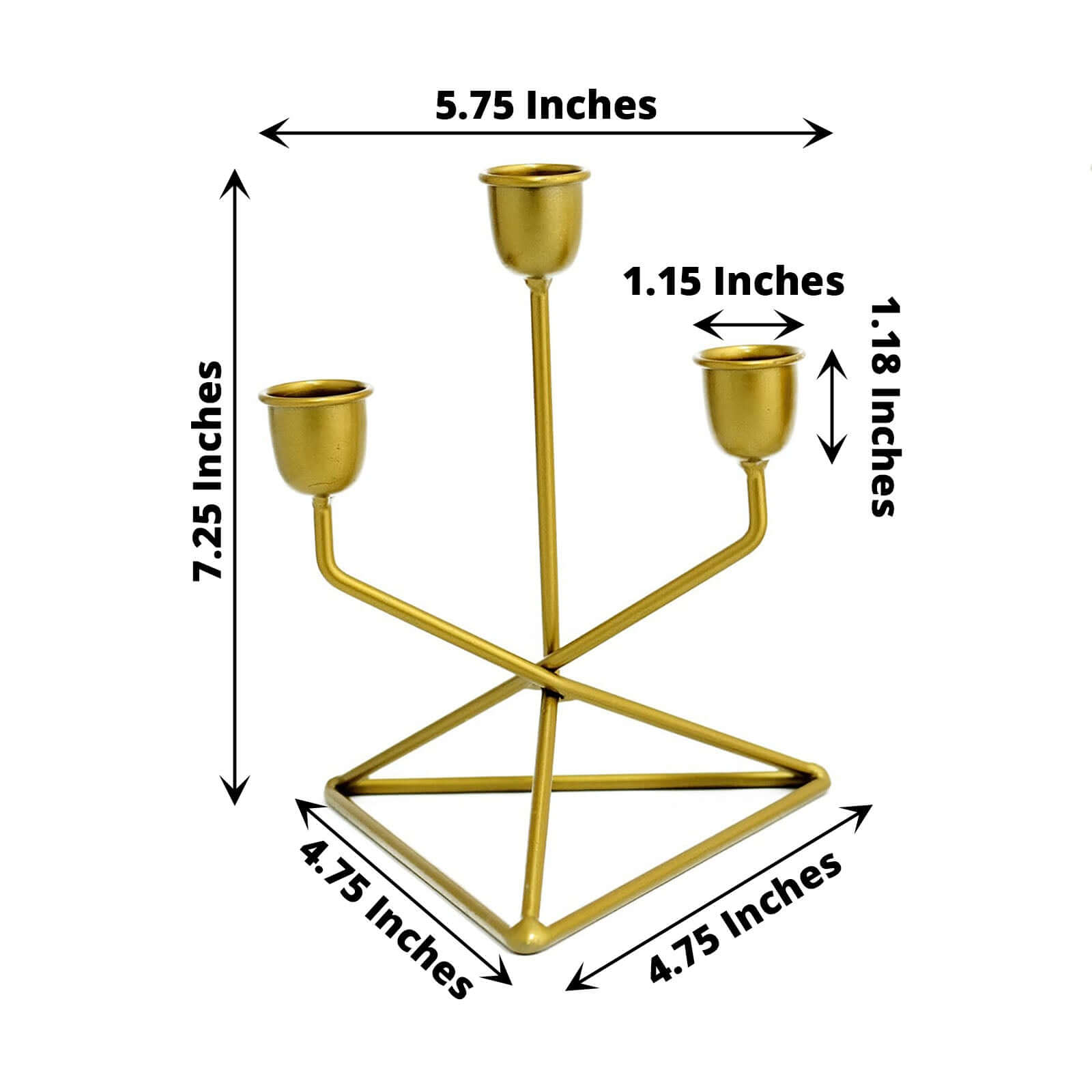 2-Pack Triangle Base Geometric Taper Candelabra 3 Arm Candle Holder Design Gold Metal - Decorative Centerpiece 7"