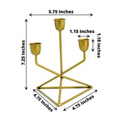 2-Pack Triangle Base Geometric Taper Candelabra 3 Arm Candle Holder Design Gold Metal - Decorative Centerpiece 7"