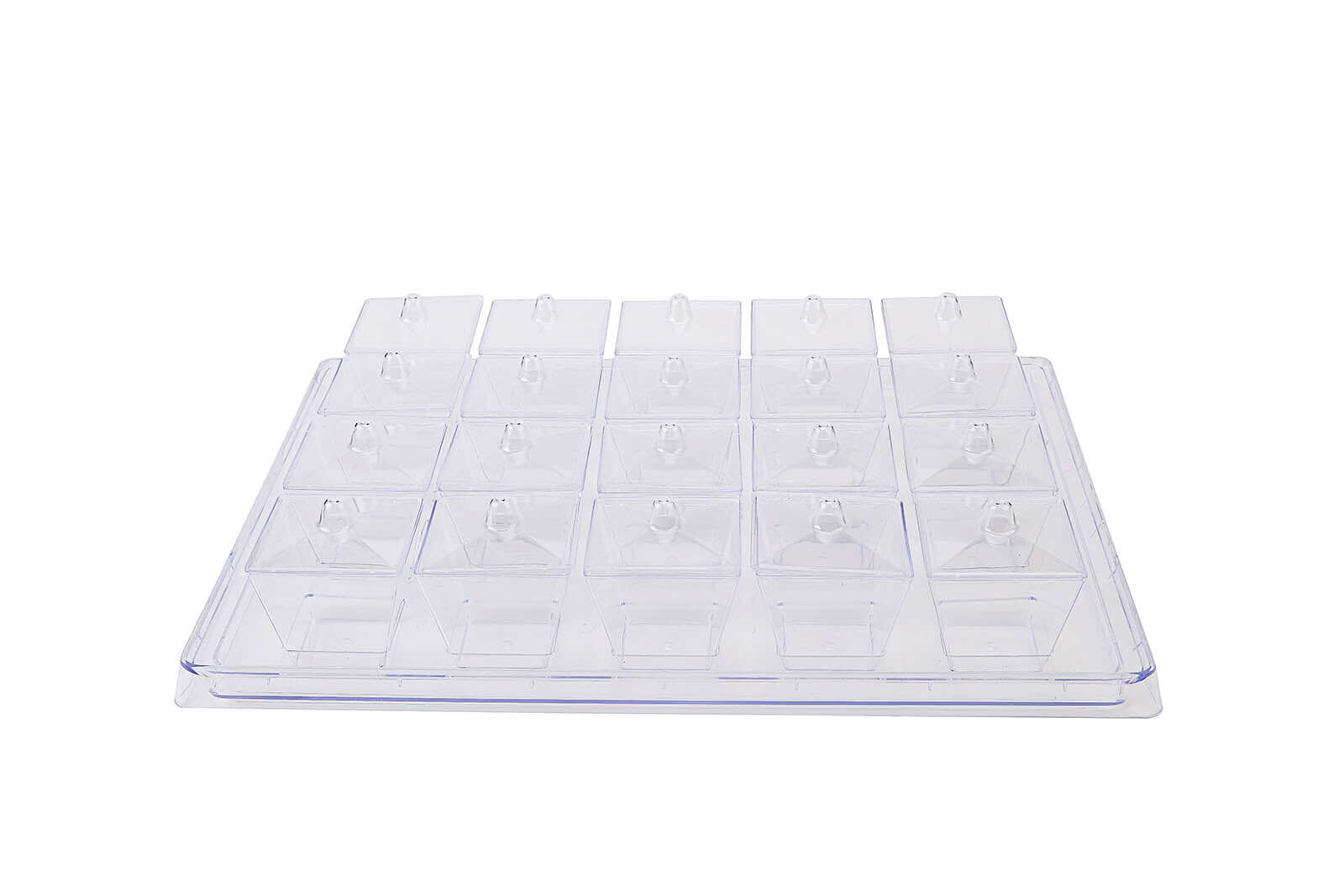 20-Pack Appetizer Cups Square Design Clear - Plastic Disposable Dessert Cups with Tray and Lids 3oz