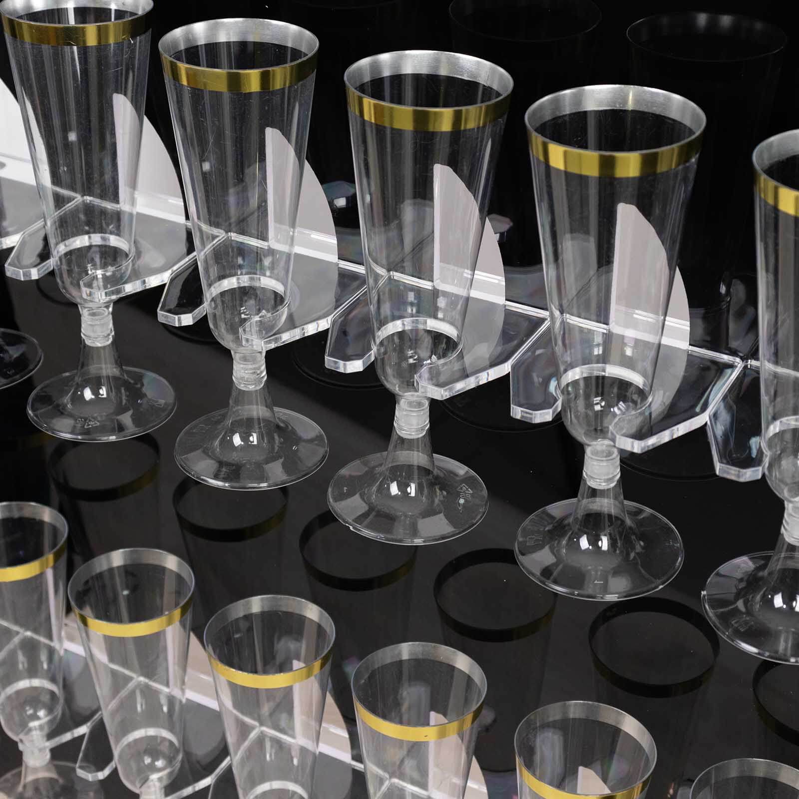 2-Tier Champagne Glass Holder Display Stand Table Top in Glossy Black - Modern Stemware Rack Cocktail Drink Holder with 18 Hooks for Events & DIY Bars 25"
